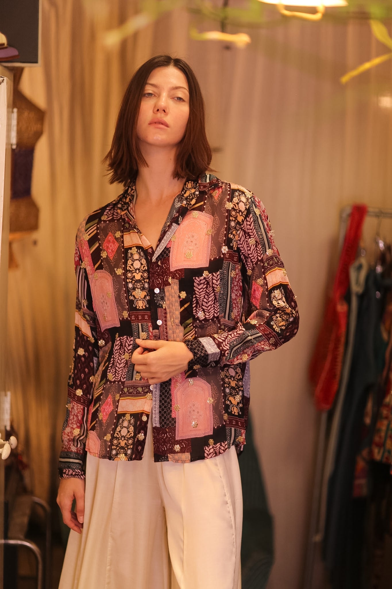EMBROIDERED BOYFRIEND SHIRT HONEY - BANGKOK TAILOR CLOTHING STORE - HANDMADE CLOTHING