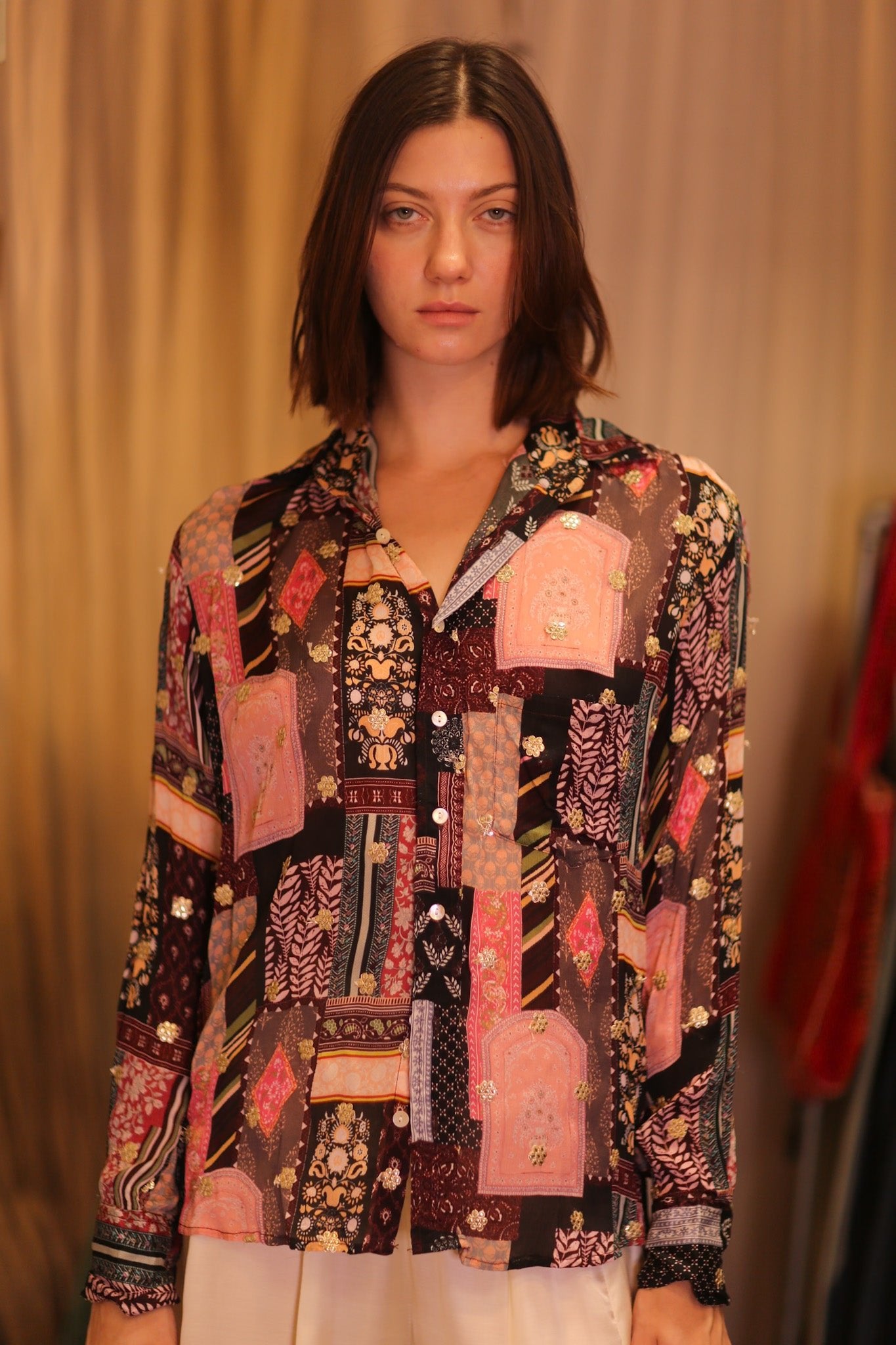 EMBROIDERED BOYFRIEND SHIRT HONEY - BANGKOK TAILOR CLOTHING STORE - HANDMADE CLOTHING