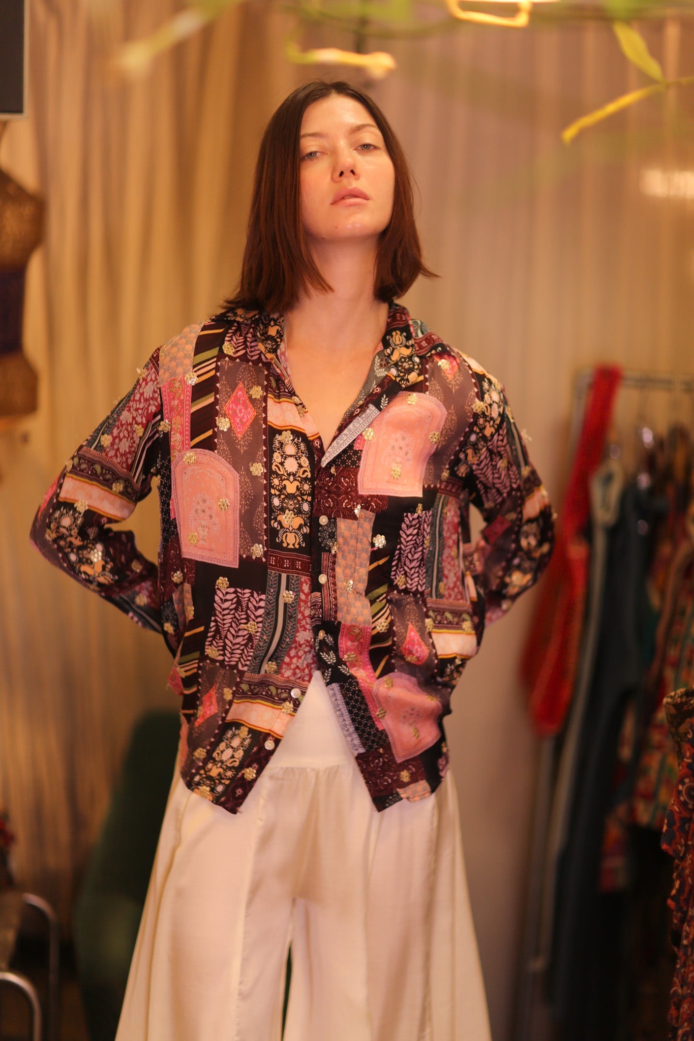 EMBROIDERED BOYFRIEND SHIRT HONEY - BANGKOK TAILOR CLOTHING STORE - HANDMADE CLOTHING