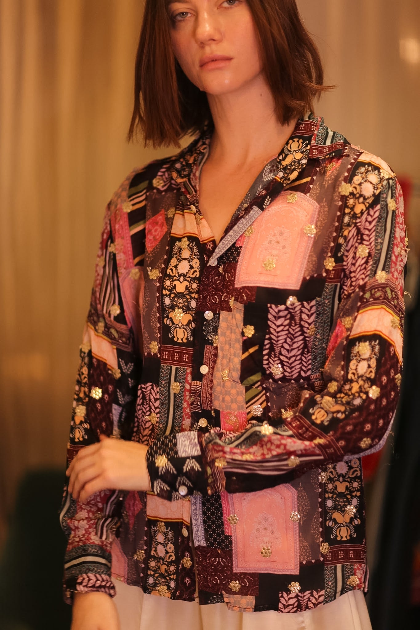 EMBROIDERED BOYFRIEND SHIRT HONEY - BANGKOK TAILOR CLOTHING STORE - HANDMADE CLOTHING