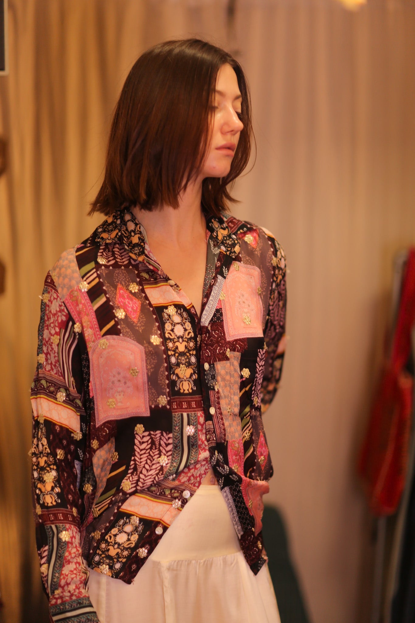 EMBROIDERED BOYFRIEND SHIRT HONEY - BANGKOK TAILOR CLOTHING STORE - HANDMADE CLOTHING