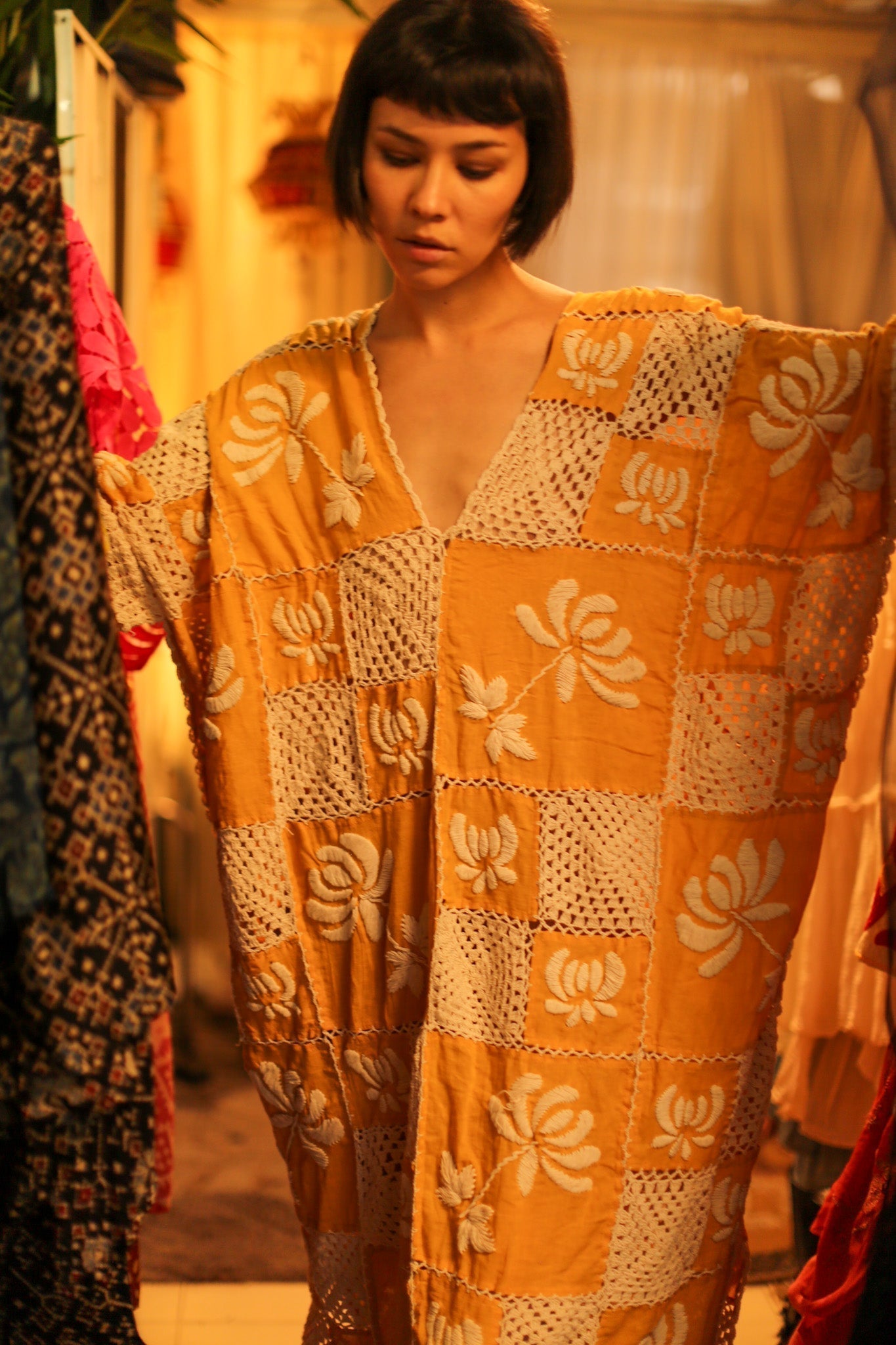 EMBROIDERED COTTON DRESS POLA - BANGKOK TAILOR CLOTHING STORE - HANDMADE CLOTHING