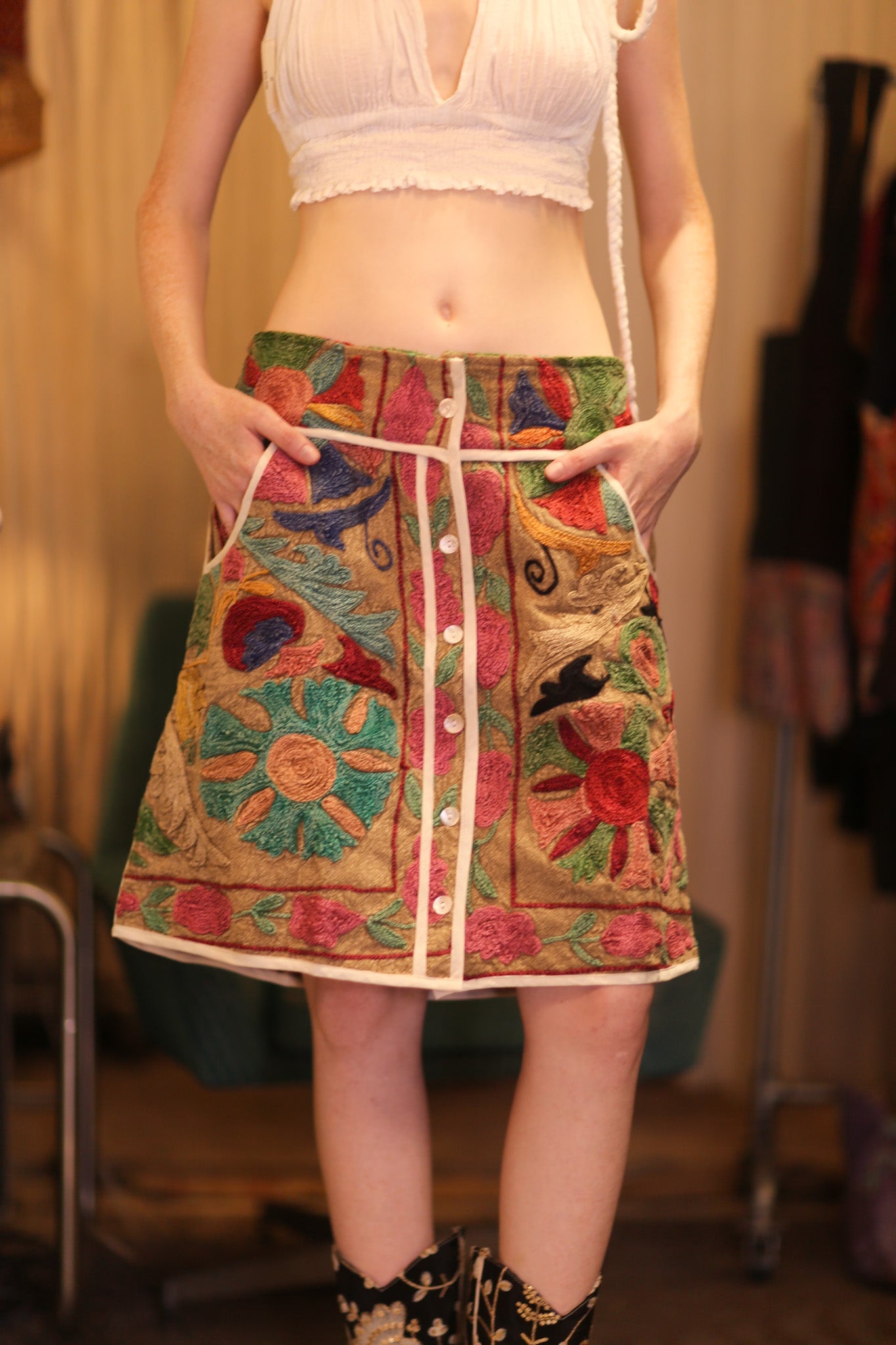 EMBROIDERED COTTON MINI SKIRT BOHEMIA - BANGKOK TAILOR CLOTHING STORE - HANDMADE CLOTHING