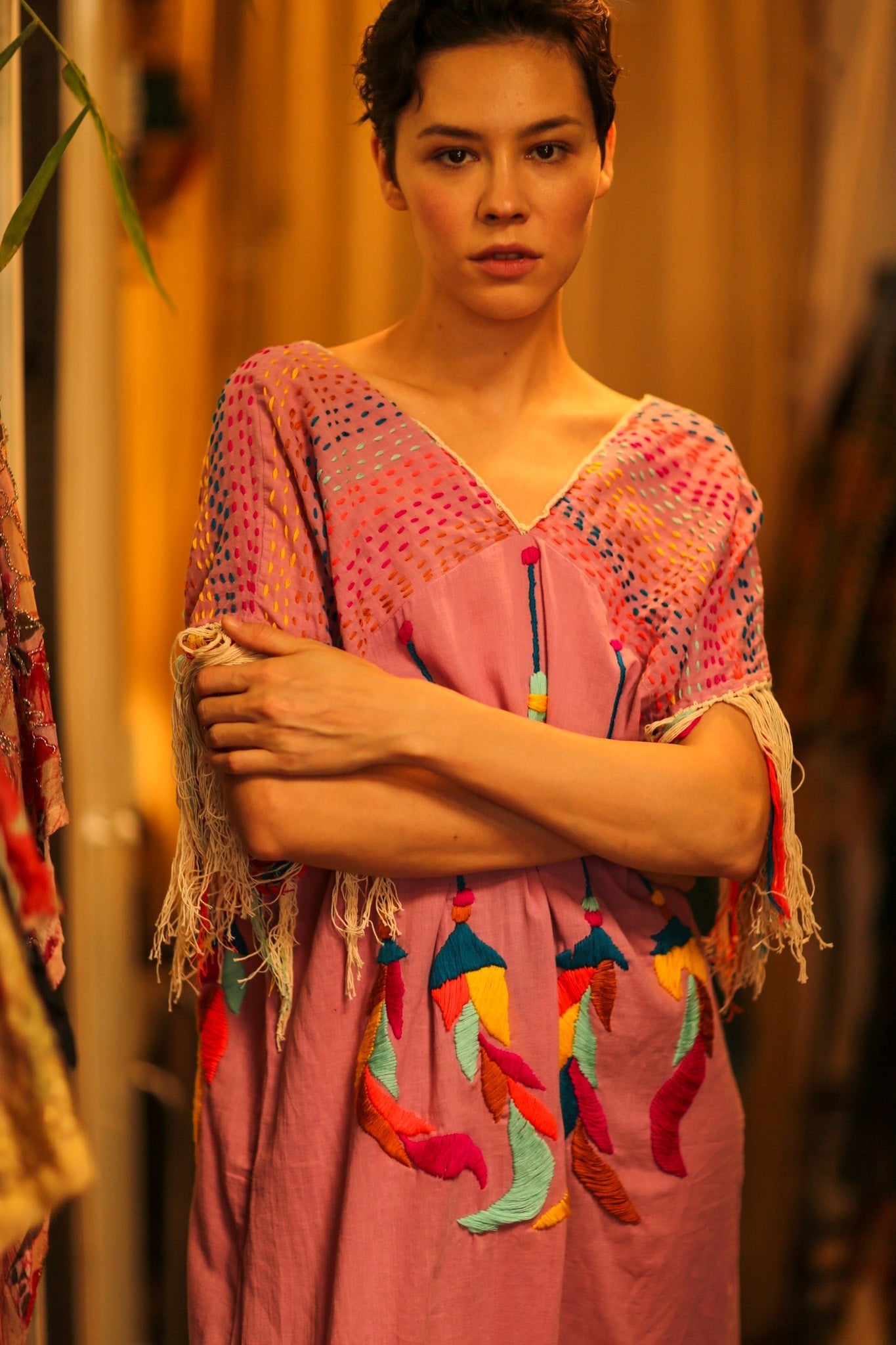 EMBROIDERED KAFTAN DRESS PHOEBIN - BANGKOK TAILOR CLOTHING STORE - HANDMADE CLOTHING