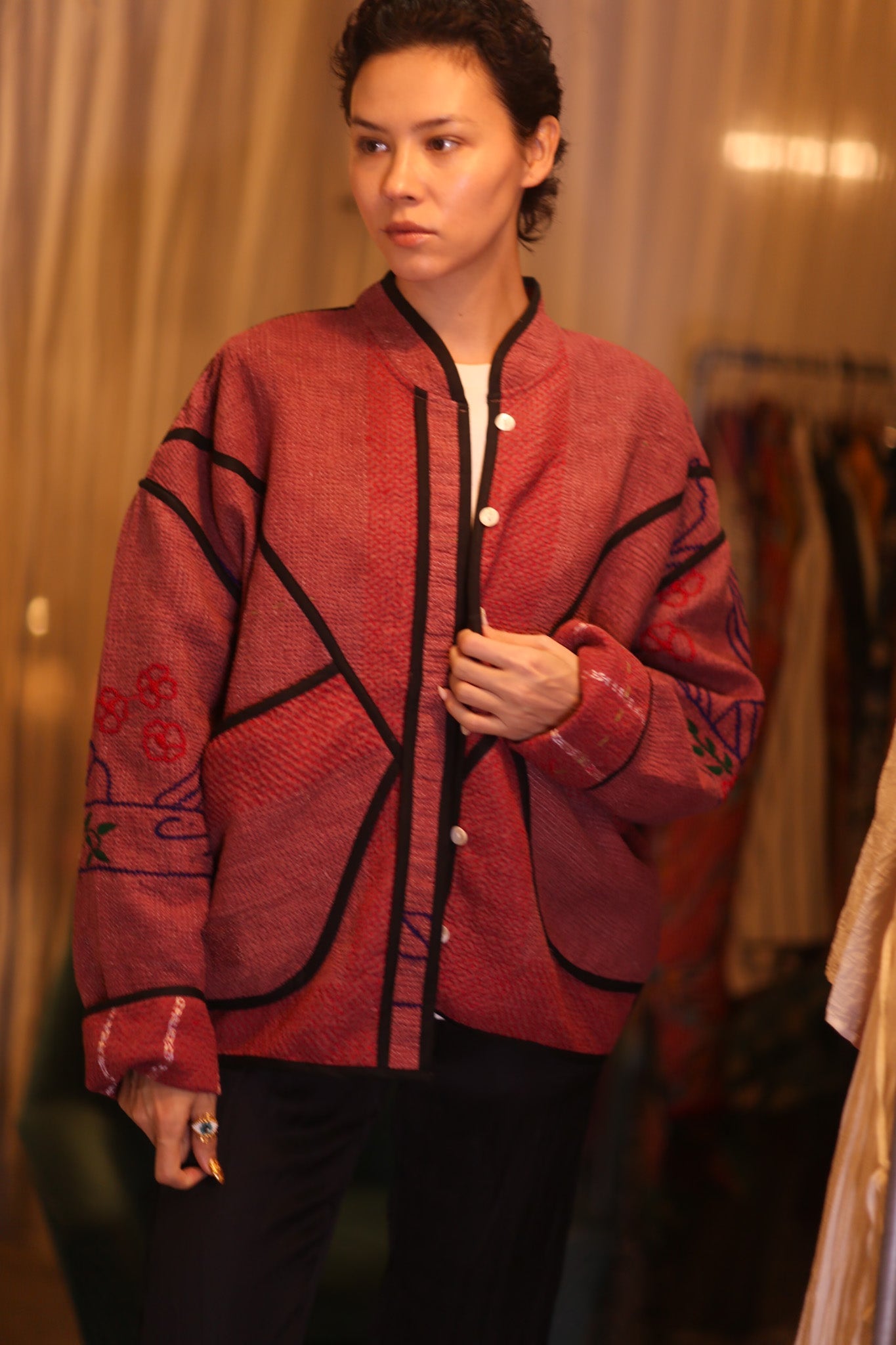 EMBROIDERED KANTHA JACKET NAMO - BANGKOK TAILOR CLOTHING STORE - HANDMADE CLOTHING