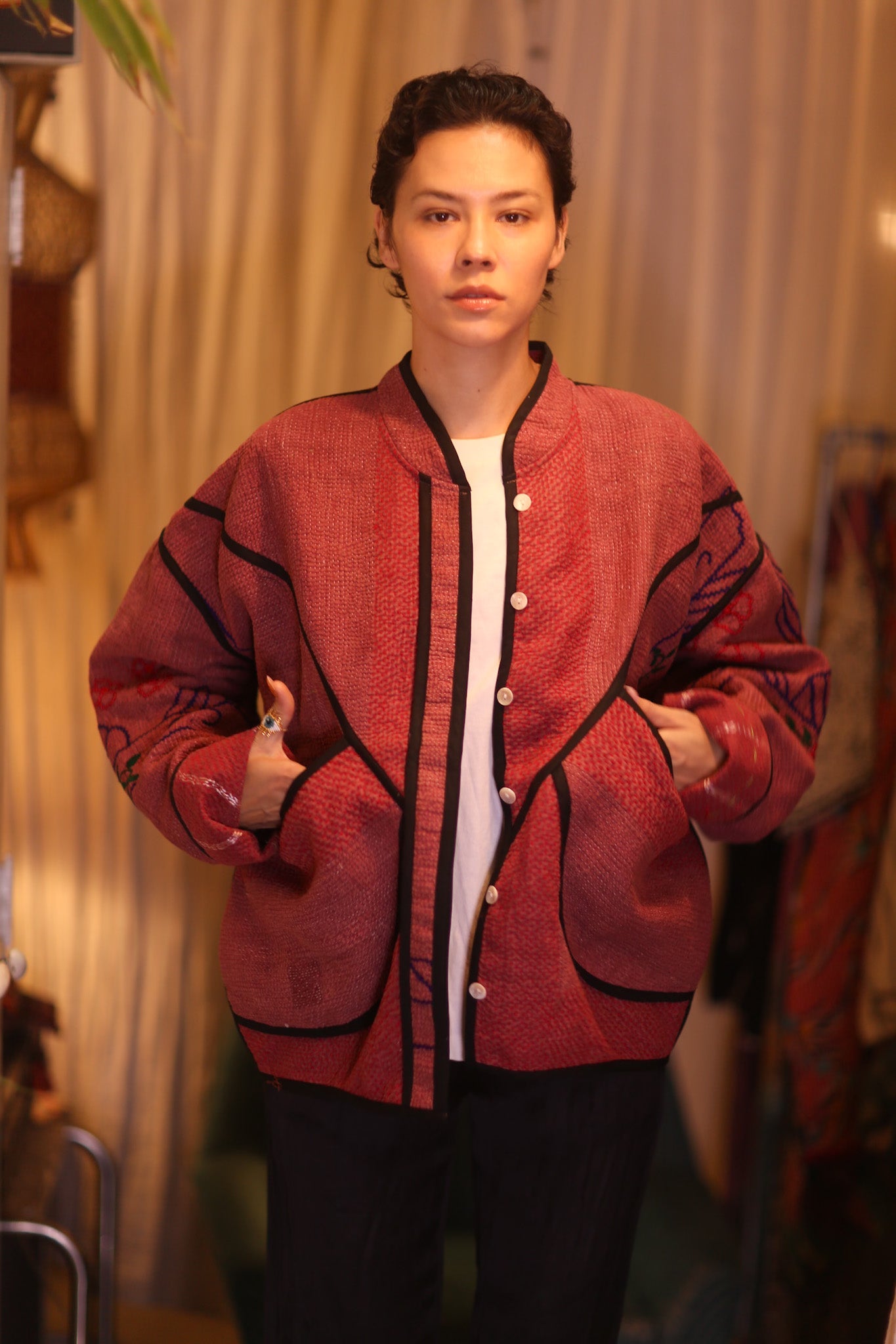 EMBROIDERED KANTHA JACKET NAMO - BANGKOK TAILOR CLOTHING STORE - HANDMADE CLOTHING