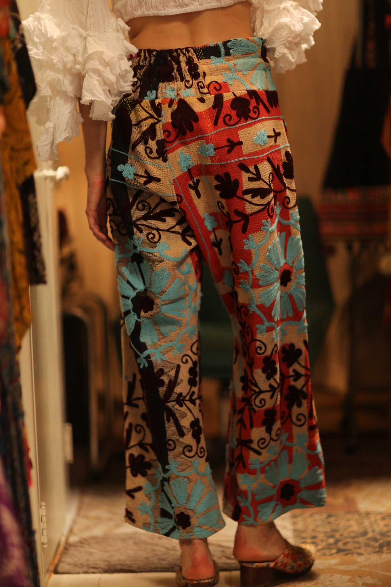 EMBROIDERED KANTHA PANTS FREYA - BANGKOK TAILOR CLOTHING STORE - HANDMADE CLOTHING