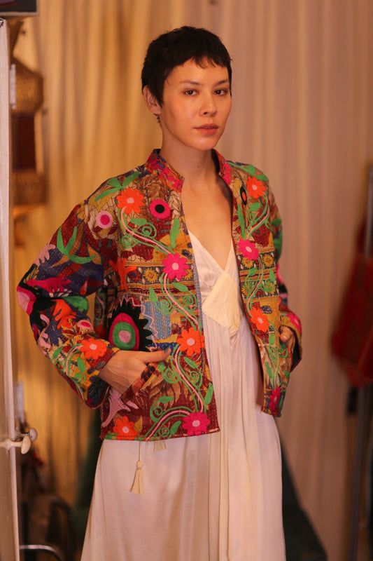 EMBROIDERED KANTHA SHORT COAT INGRID SETTAW - BANGKOK TAILOR CLOTHING STORE - HANDMADE CLOTHING