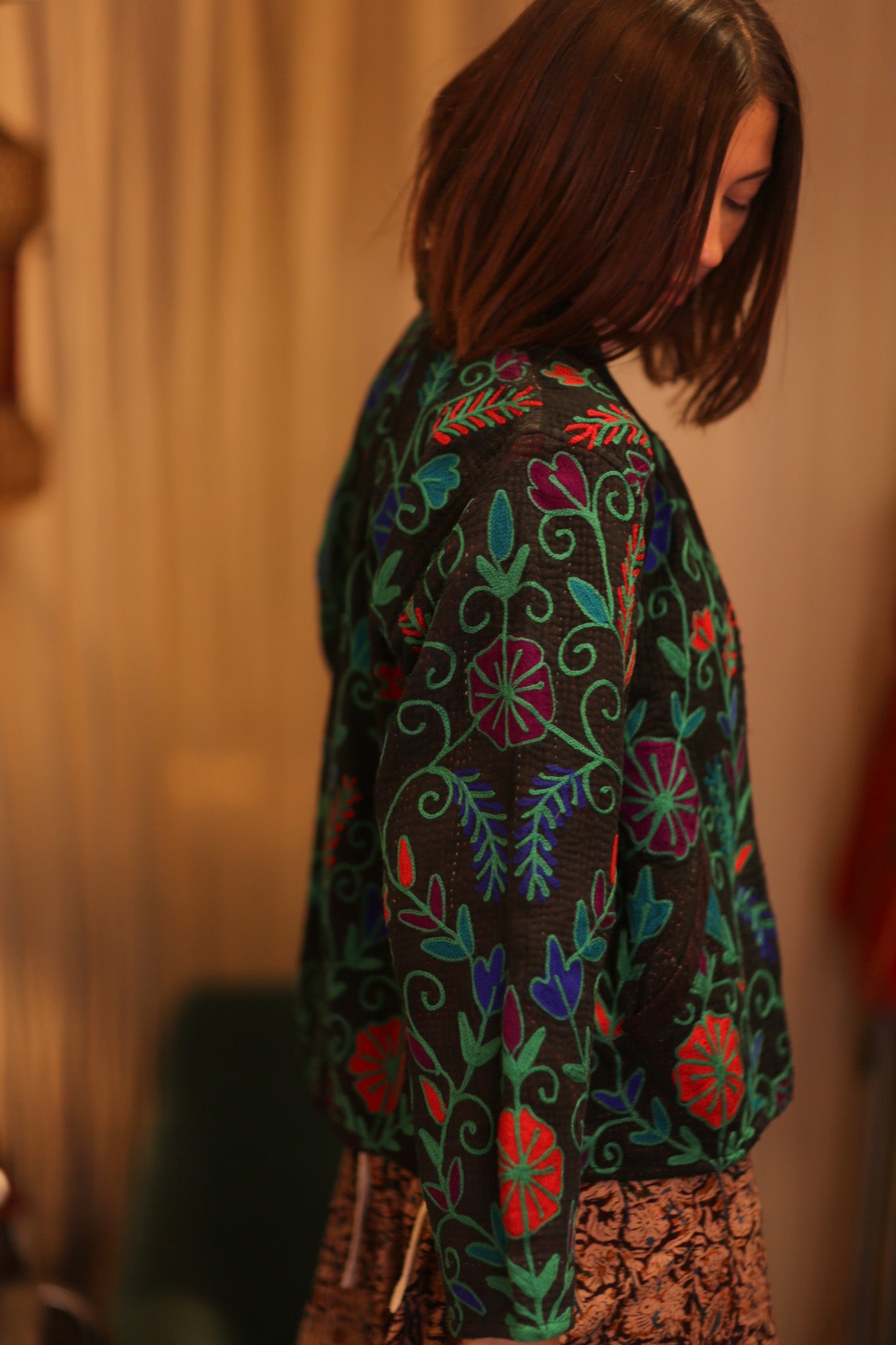 EMBROIDERED KANTHA SHORT COAT PANKHET - BANGKOK TAILOR CLOTHING STORE - HANDMADE CLOTHING