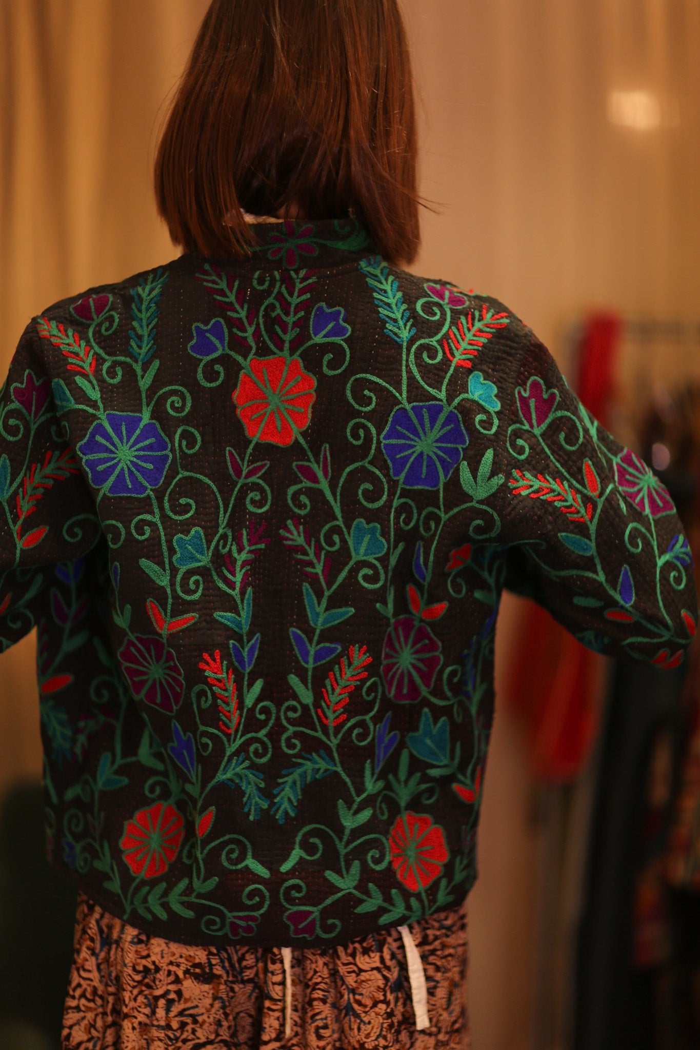 EMBROIDERED KANTHA SHORT COAT PANKHET - BANGKOK TAILOR CLOTHING STORE - HANDMADE CLOTHING