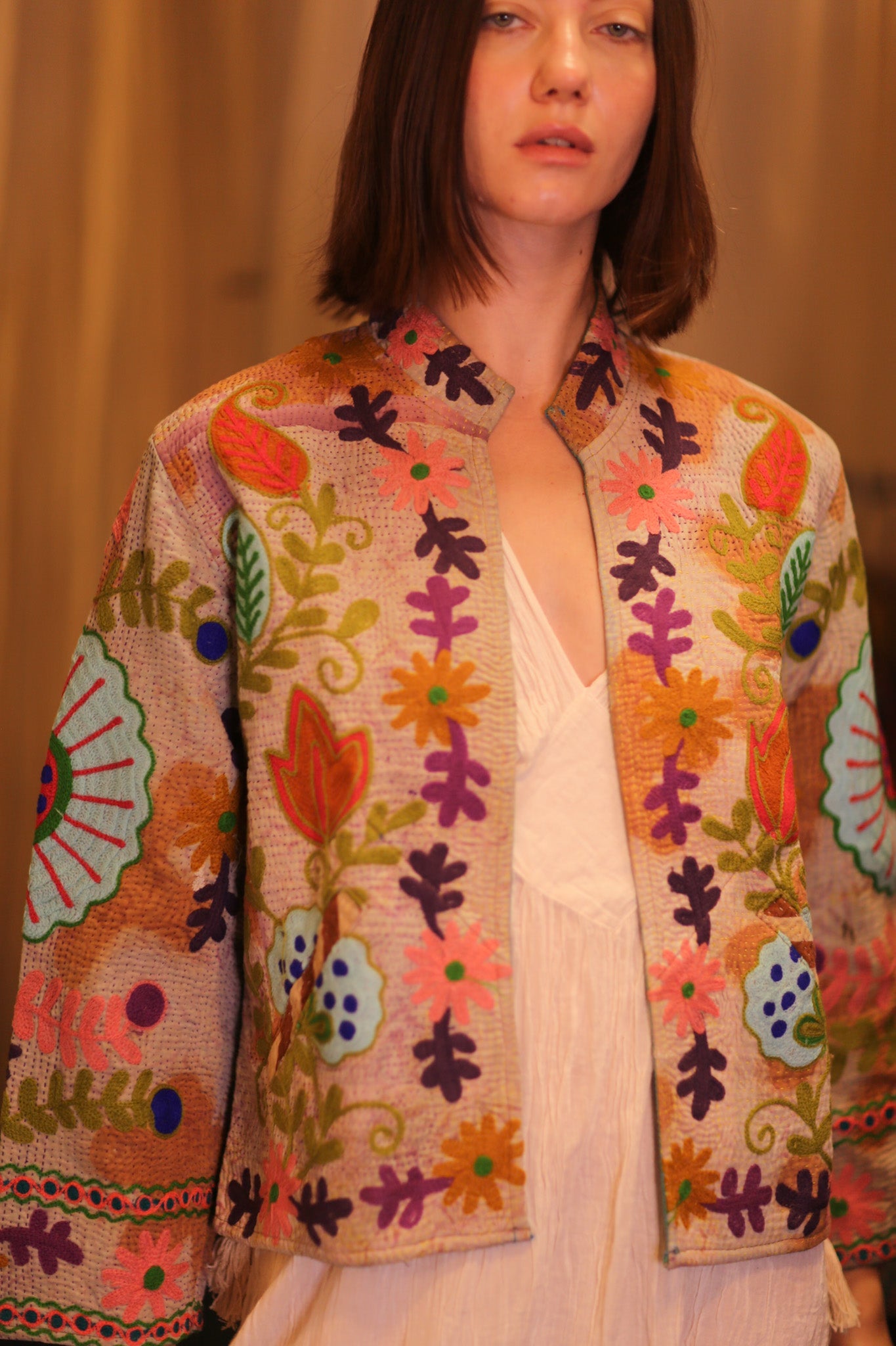 EMBROIDERED KANTHA SHORT JACKET INGRID KYARPAN - BANGKOK TAILOR CLOTHING STORE - HANDMADE CLOTHING