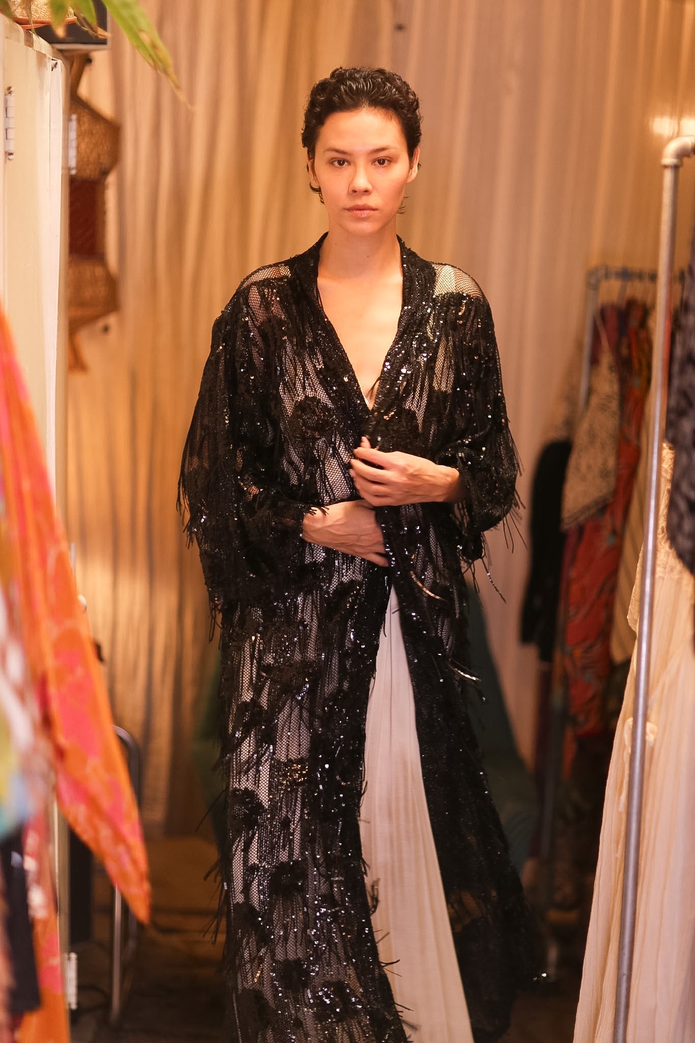 EMBROIDERED LONG FRINGE KIMONO MAHYUYA - BANGKOK TAILOR CLOTHING STORE - HANDMADE CLOTHING