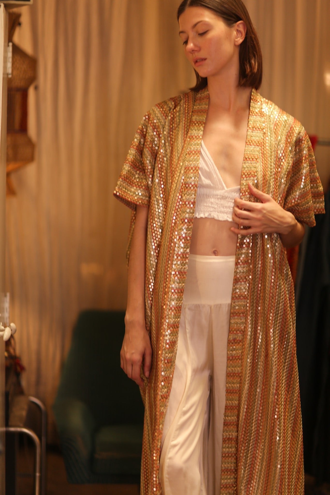 EMBROIDERED LONG KIMONO KRIST - BANGKOK TAILOR CLOTHING STORE - HANDMADE CLOTHING