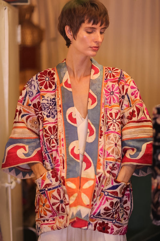 EMBROIDERED SHORT KIMONO NEON - BANGKOK TAILOR CLOTHING STORE - HANDMADE CLOTHING