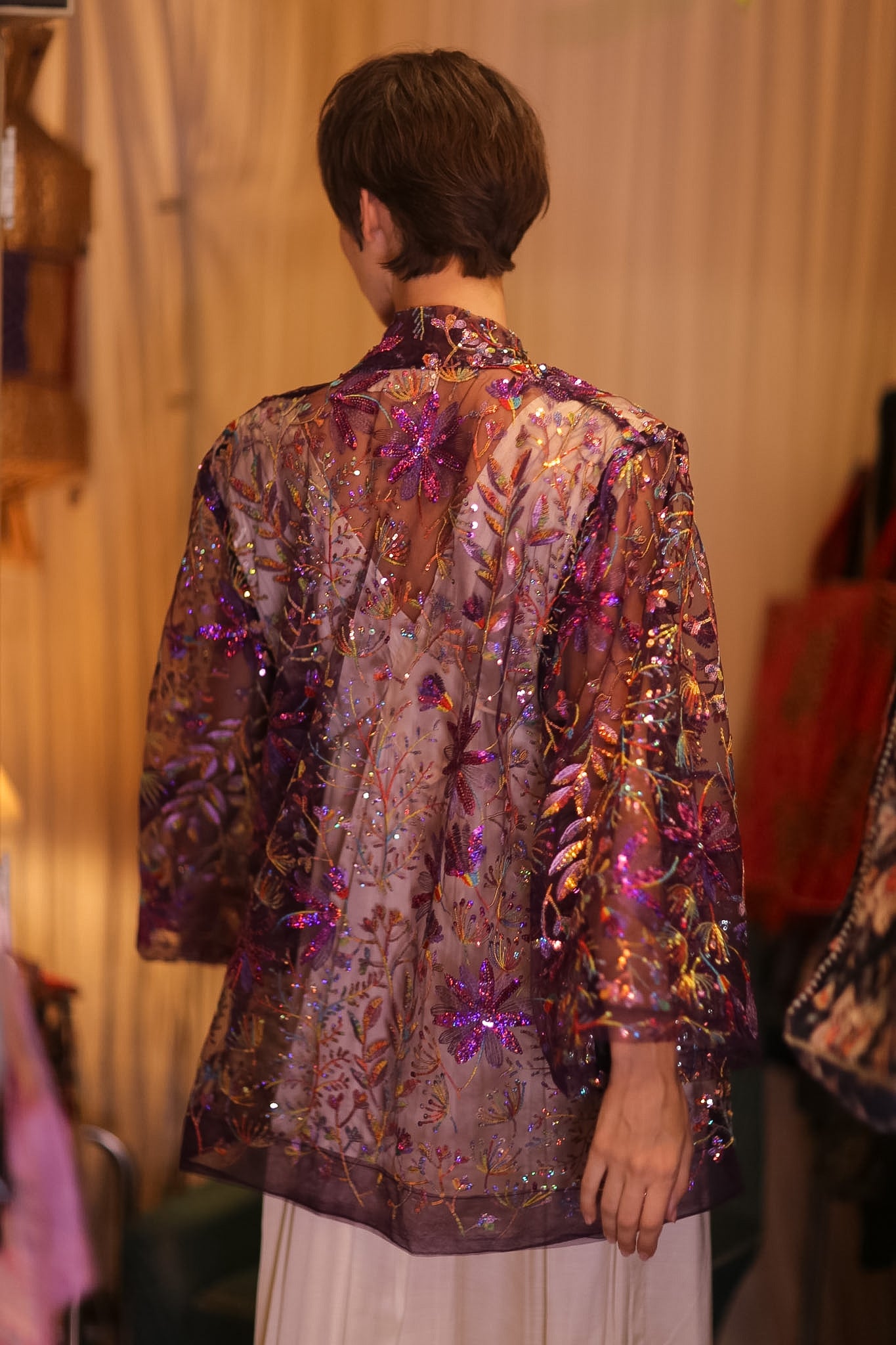 EMBROIDERED SHORT KIMONO PURPLE - BANGKOK TAILOR CLOTHING STORE - HANDMADE CLOTHING