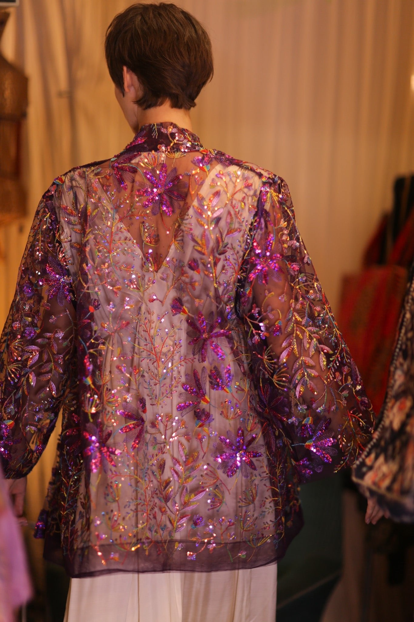 EMBROIDERED SHORT KIMONO PURPLE - BANGKOK TAILOR CLOTHING STORE - HANDMADE CLOTHING