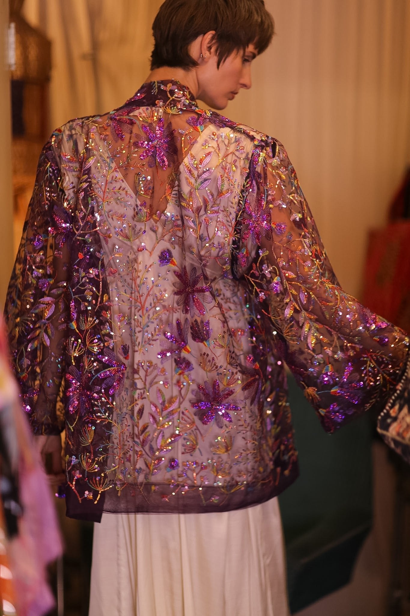 EMBROIDERED SHORT KIMONO PURPLE - BANGKOK TAILOR CLOTHING STORE - HANDMADE CLOTHING
