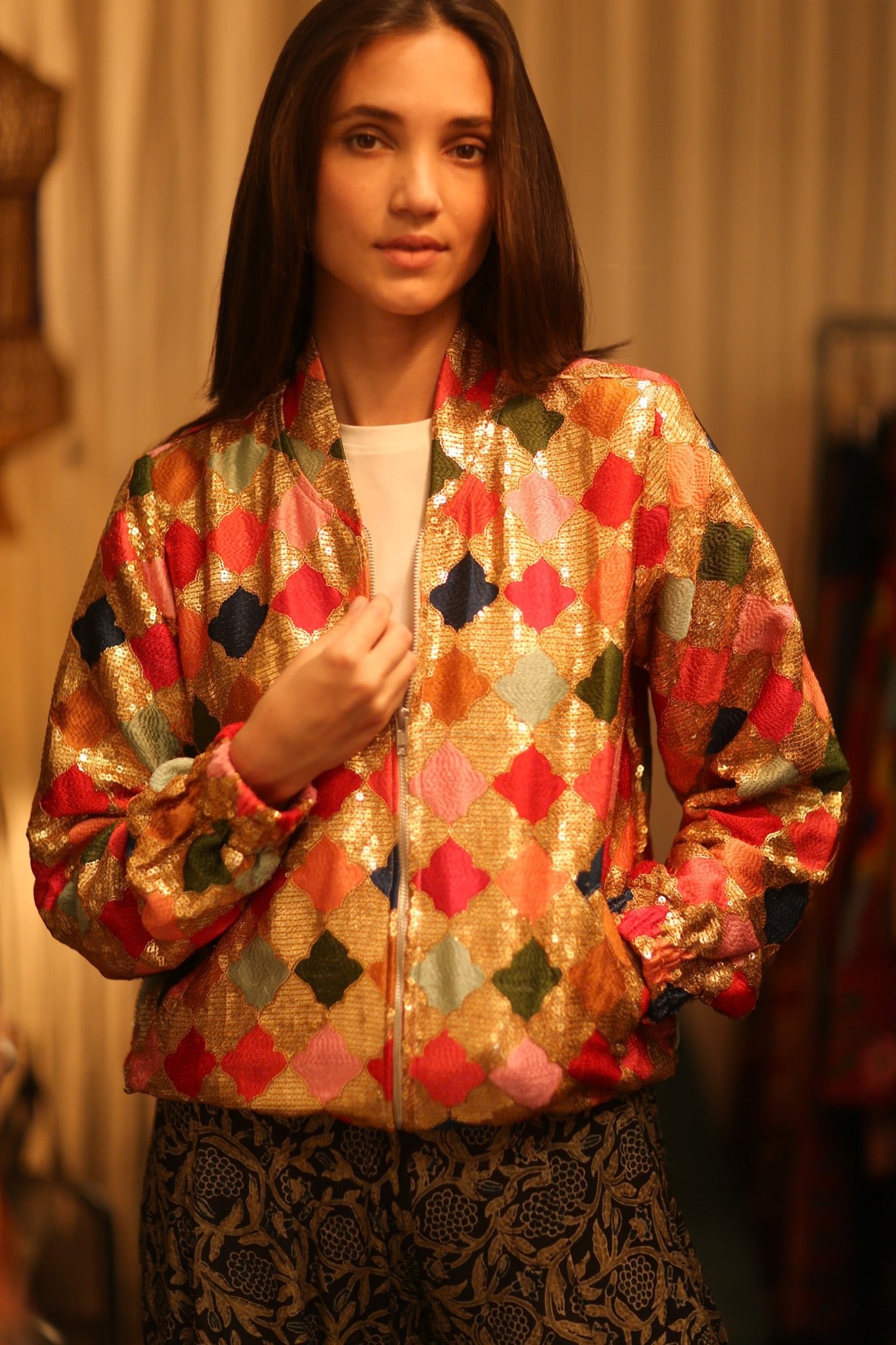EMBROIDERED SILK BOMBER JACKET ANCHA GINNY - BANGKOK TAILOR CLOTHING STORE - HANDMADE CLOTHING