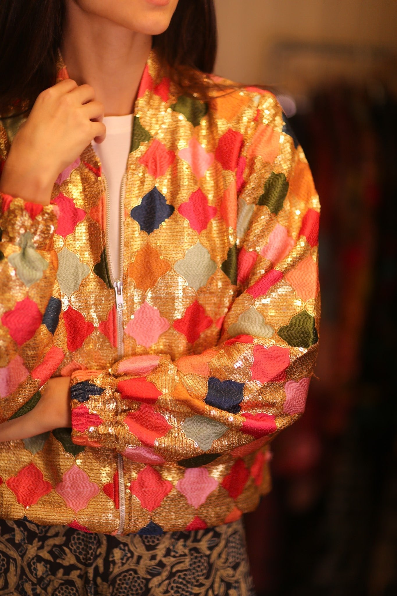 EMBROIDERED SILK BOMBER JACKET ANCHA GINNY - BANGKOK TAILOR CLOTHING STORE - HANDMADE CLOTHING