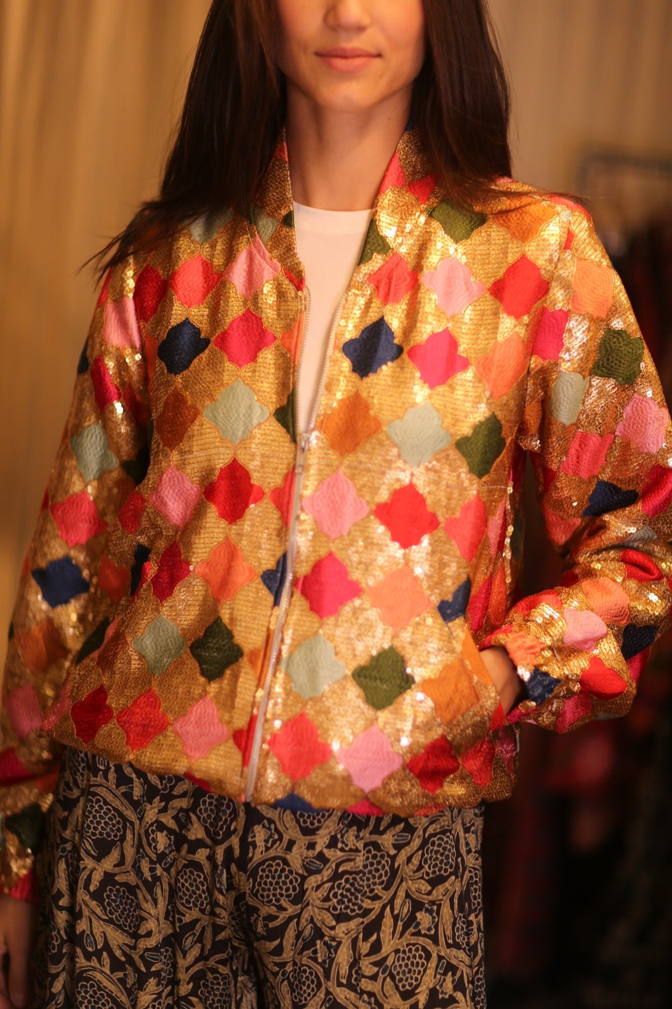 EMBROIDERED SILK BOMBER JACKET ANCHA GINNY - BANGKOK TAILOR CLOTHING STORE - HANDMADE CLOTHING