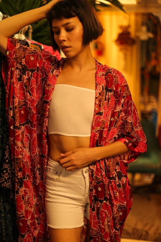 EMBROIDERED SILK KIMONO SANDY - BANGKOK TAILOR CLOTHING STORE - HANDMADE CLOTHING