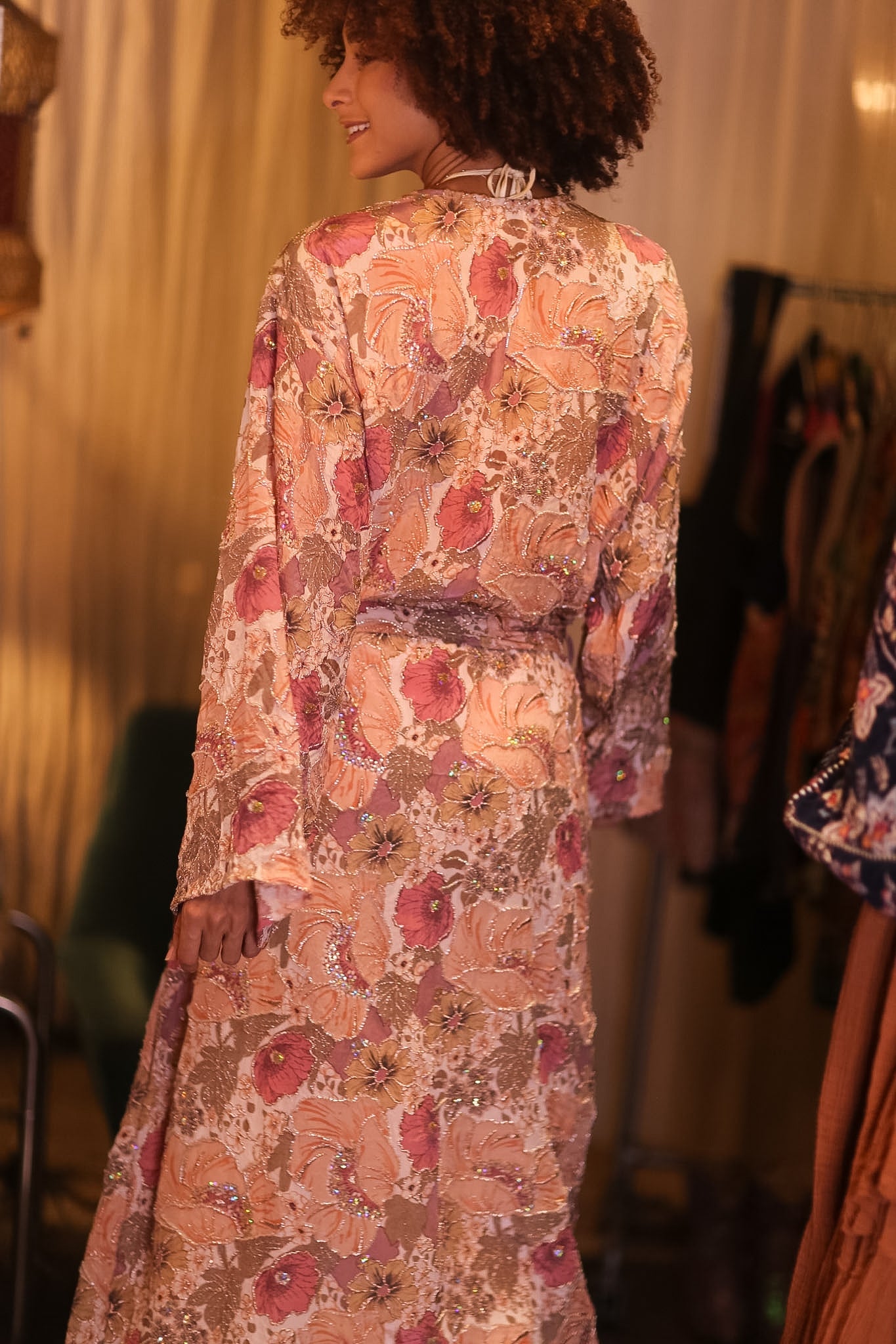 EMBROIDERED SILK LONG KIMONO CONTANCA IRIS - BANGKOK TAILOR CLOTHING STORE - HANDMADE CLOTHING