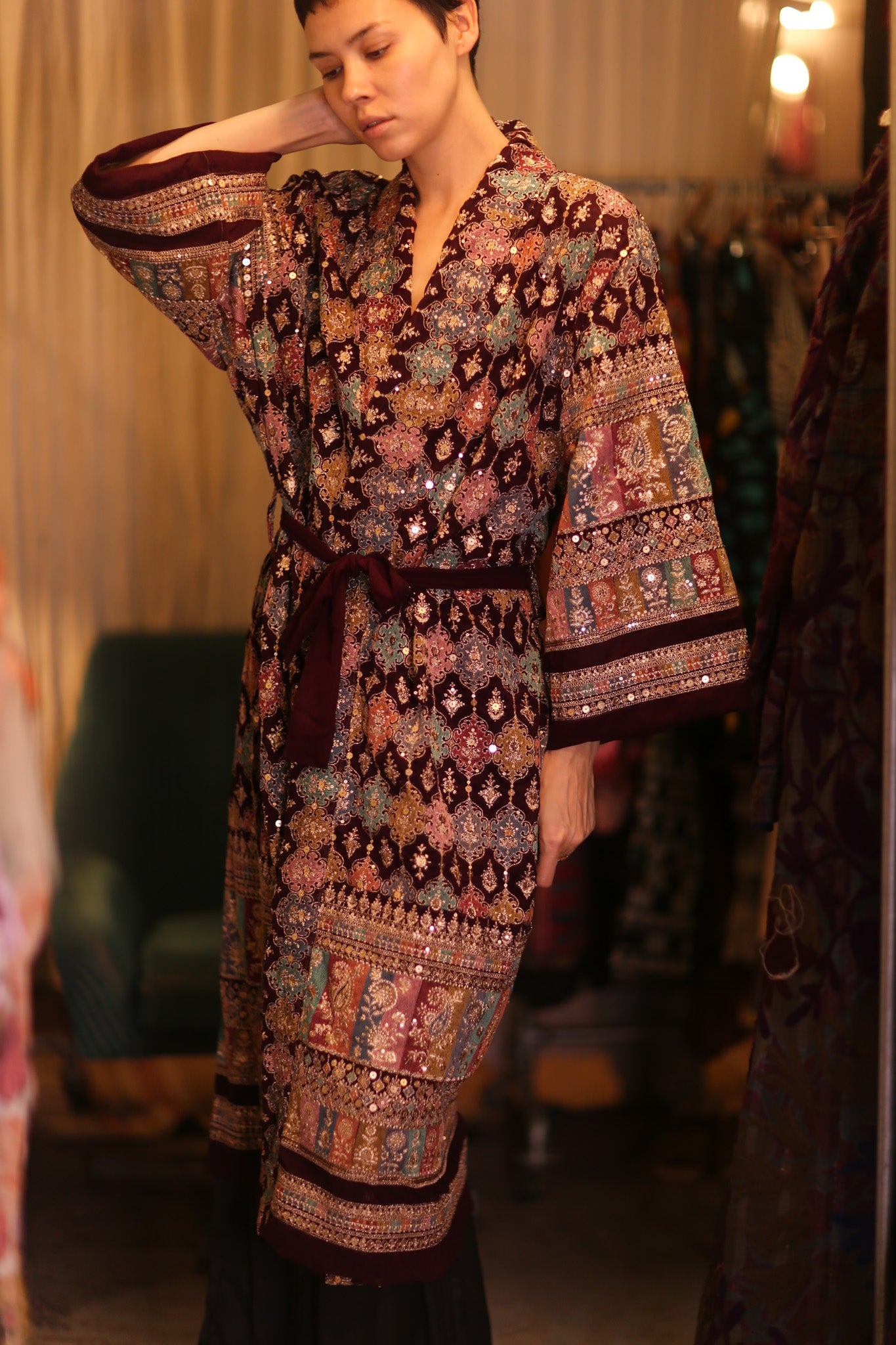 EMBROIDERED SILK RED KIMONO JORI - BANGKOK TAILOR CLOTHING STORE - HANDMADE CLOTHING