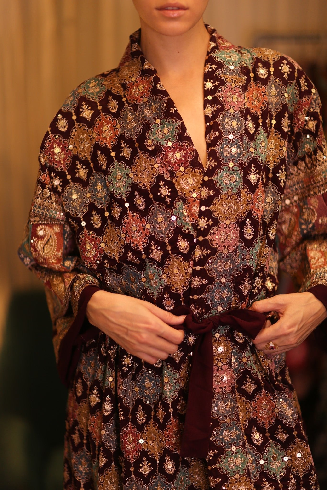 EMBROIDERED SILK RED KIMONO JORI - BANGKOK TAILOR CLOTHING STORE - HANDMADE CLOTHING