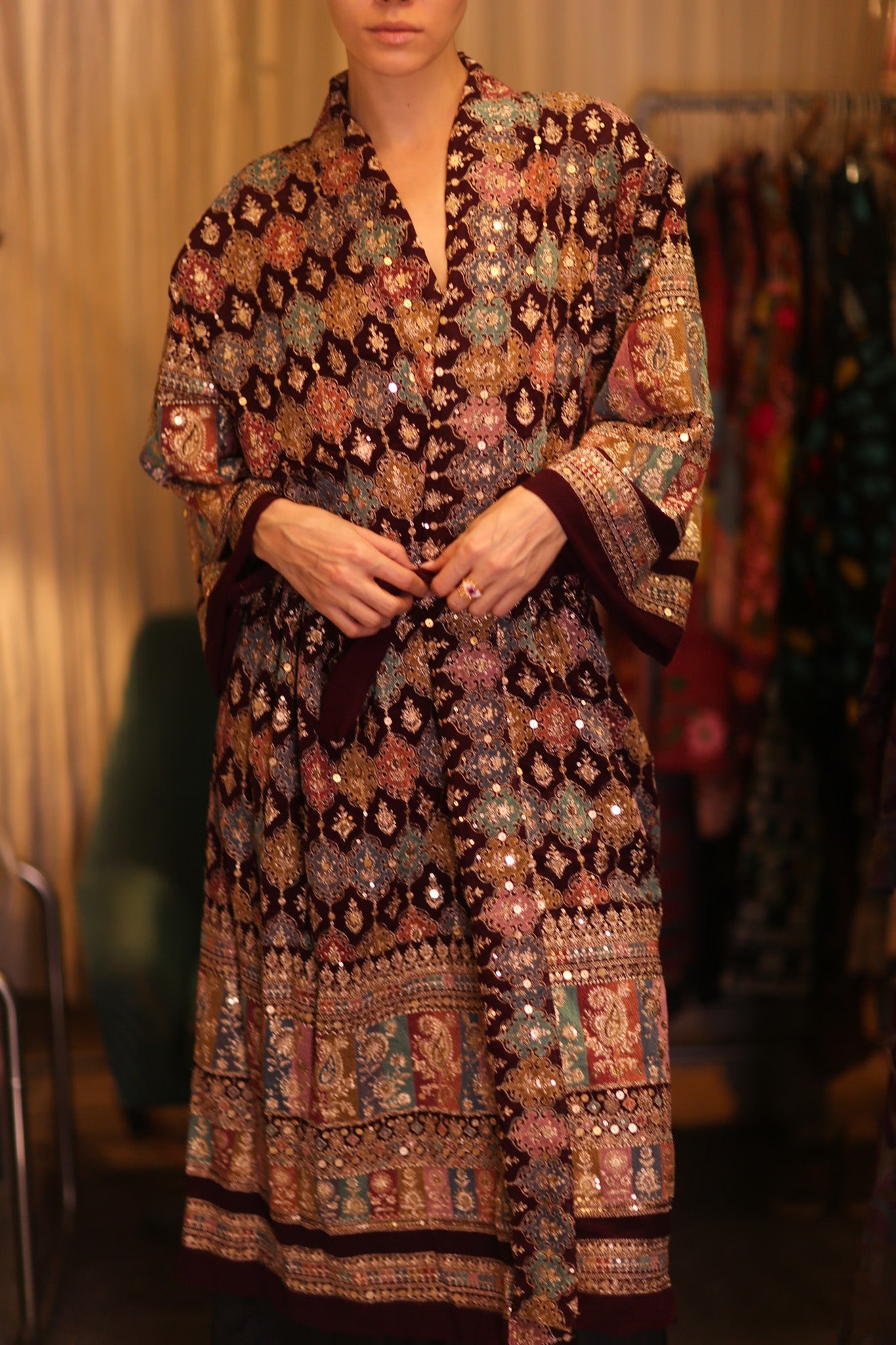 EMBROIDERED SILK RED KIMONO JORI - BANGKOK TAILOR CLOTHING STORE - HANDMADE CLOTHING