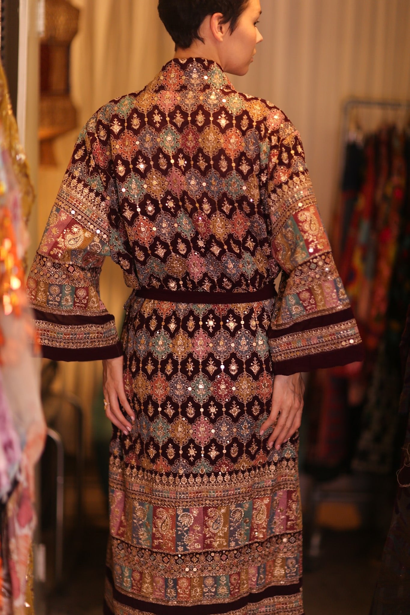 EMBROIDERED SILK RED KIMONO JORI - BANGKOK TAILOR CLOTHING STORE - HANDMADE CLOTHING