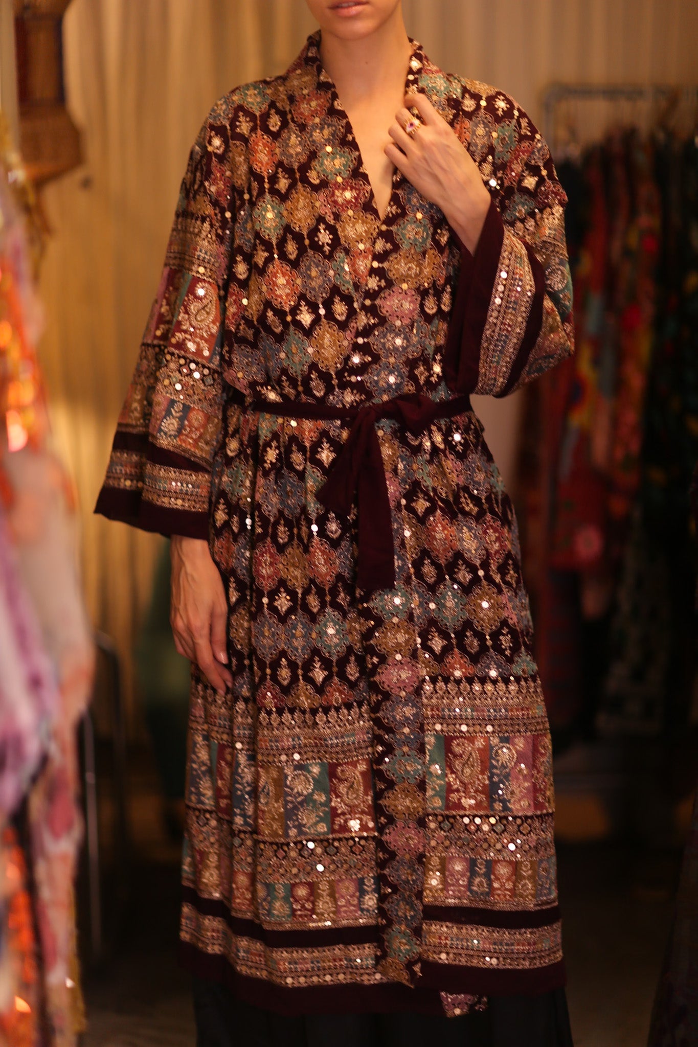 EMBROIDERED SILK RED KIMONO JORI - BANGKOK TAILOR CLOTHING STORE - HANDMADE CLOTHING