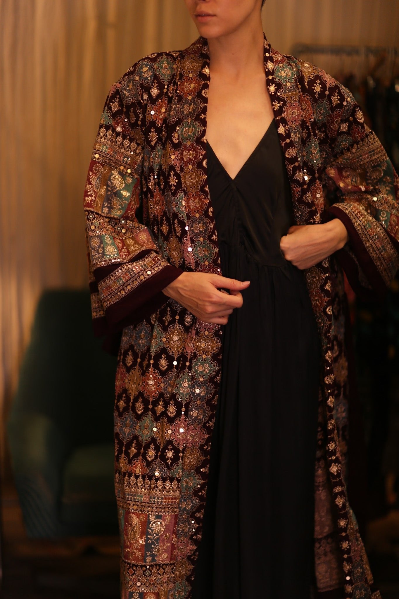 EMBROIDERED SILK RED KIMONO JORI - BANGKOK TAILOR CLOTHING STORE - HANDMADE CLOTHING