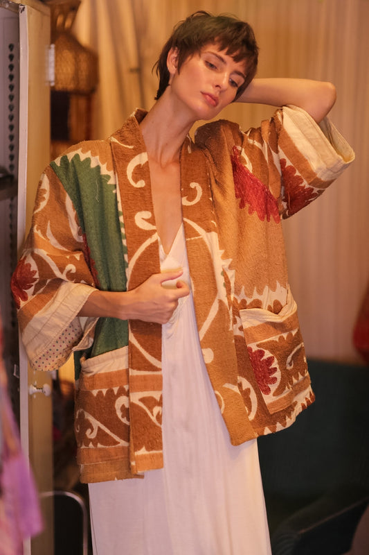 EMBROIDERED SUZANI SHORT KIMONO SPRING - BANGKOK TAILOR CLOTHING STORE - HANDMADE CLOTHING