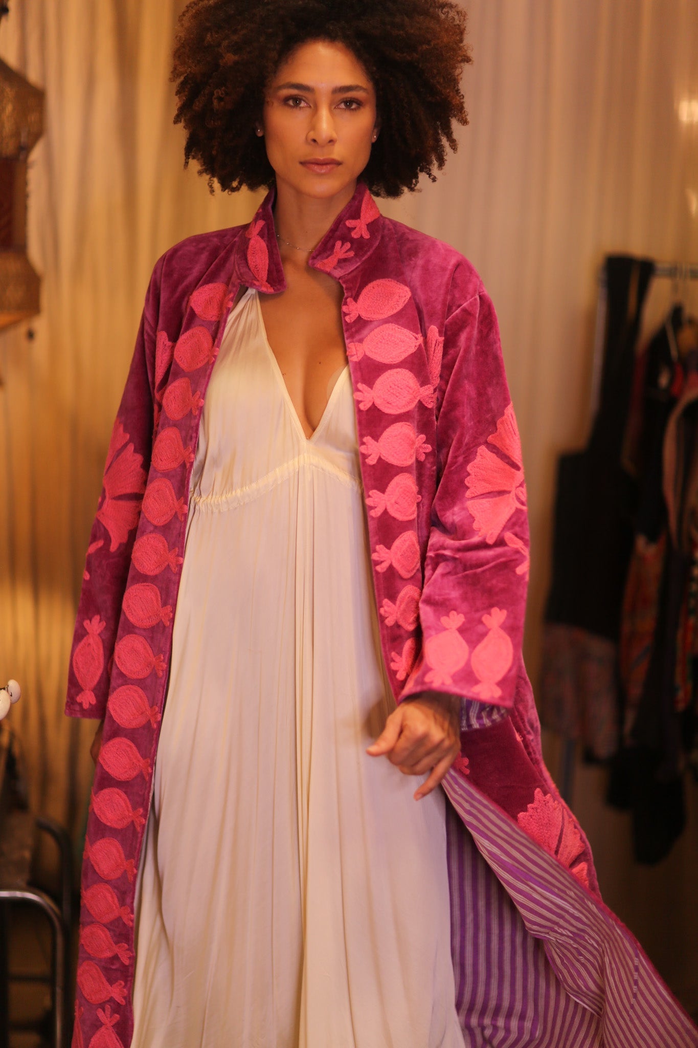 EMBROIDERED VELVET LONG COAT EMI - BANGKOK TAILOR CLOTHING STORE - HANDMADE CLOTHING