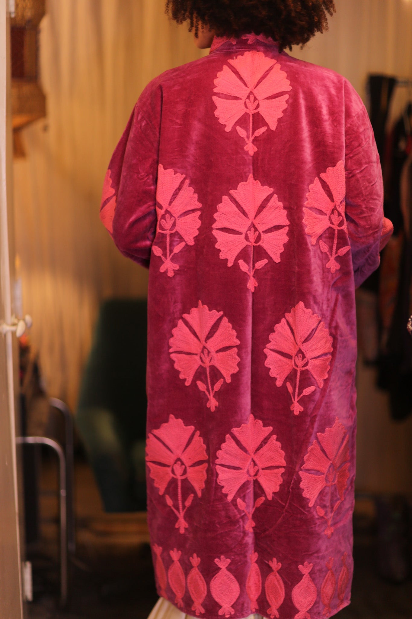EMBROIDERED VELVET LONG COAT EMI - BANGKOK TAILOR CLOTHING STORE - HANDMADE CLOTHING