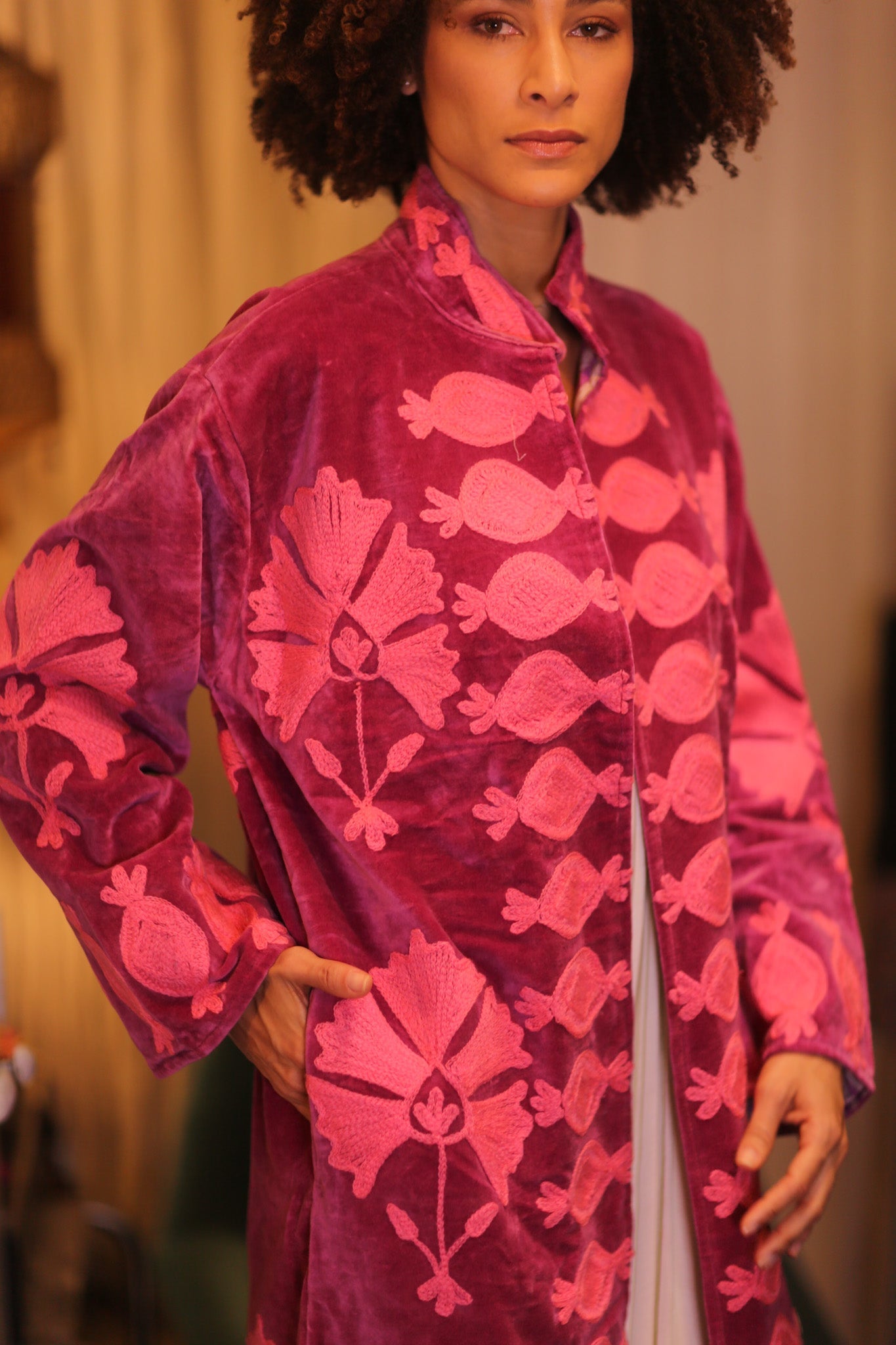 EMBROIDERED VELVET LONG COAT EMI - BANGKOK TAILOR CLOTHING STORE - HANDMADE CLOTHING