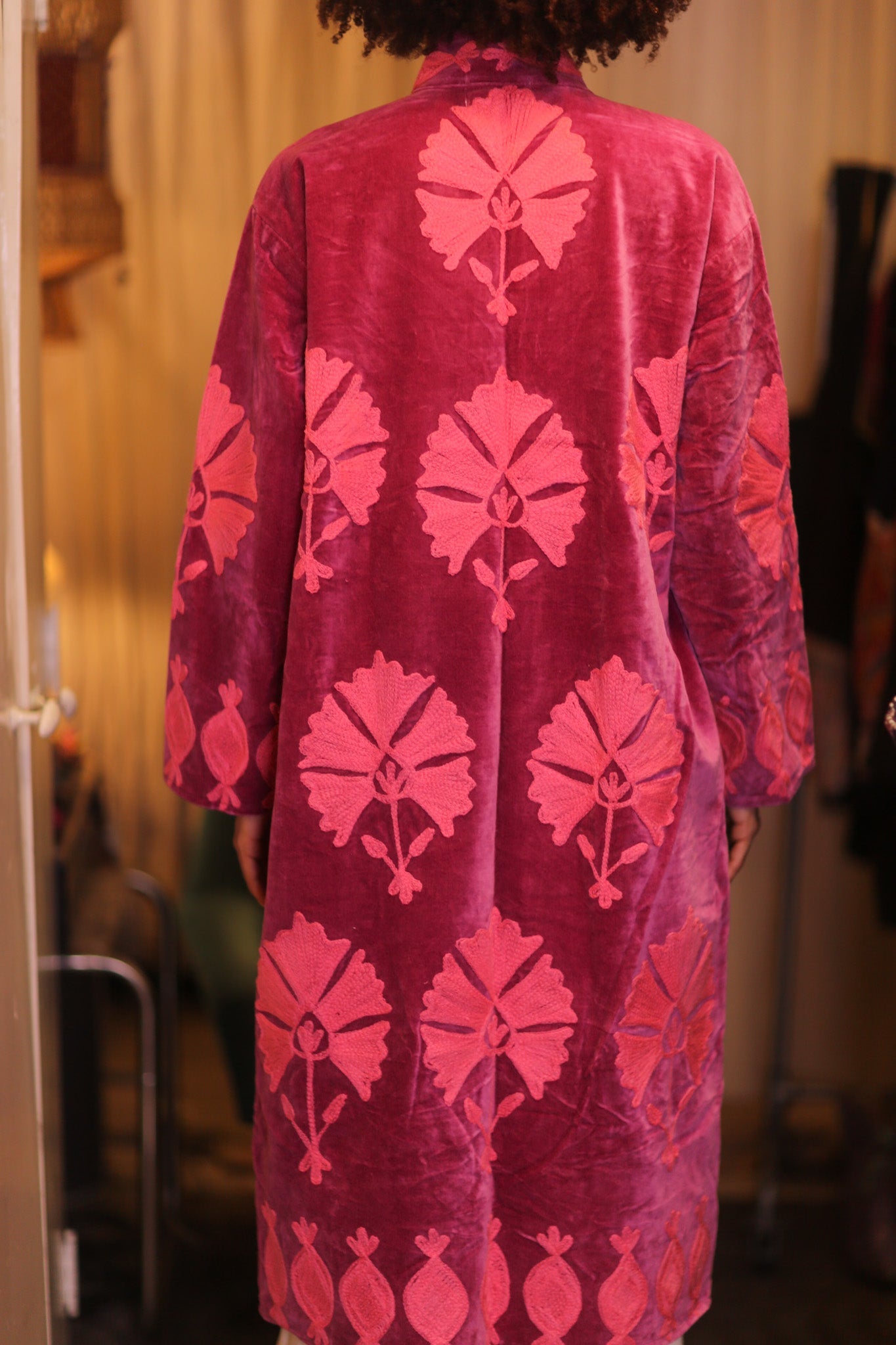 EMBROIDERED VELVET LONG COAT EMI - BANGKOK TAILOR CLOTHING STORE - HANDMADE CLOTHING
