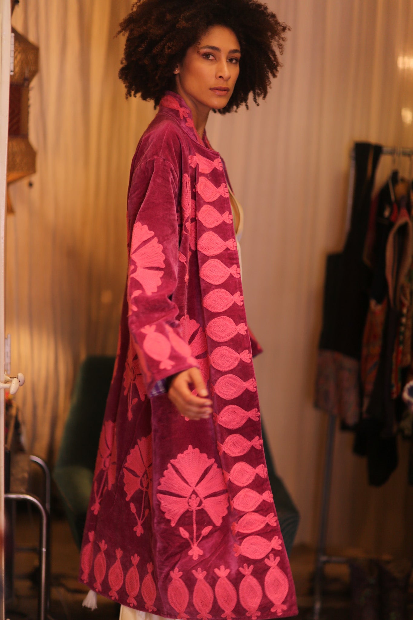 EMBROIDERED VELVET LONG COAT EMI - BANGKOK TAILOR CLOTHING STORE - HANDMADE CLOTHING