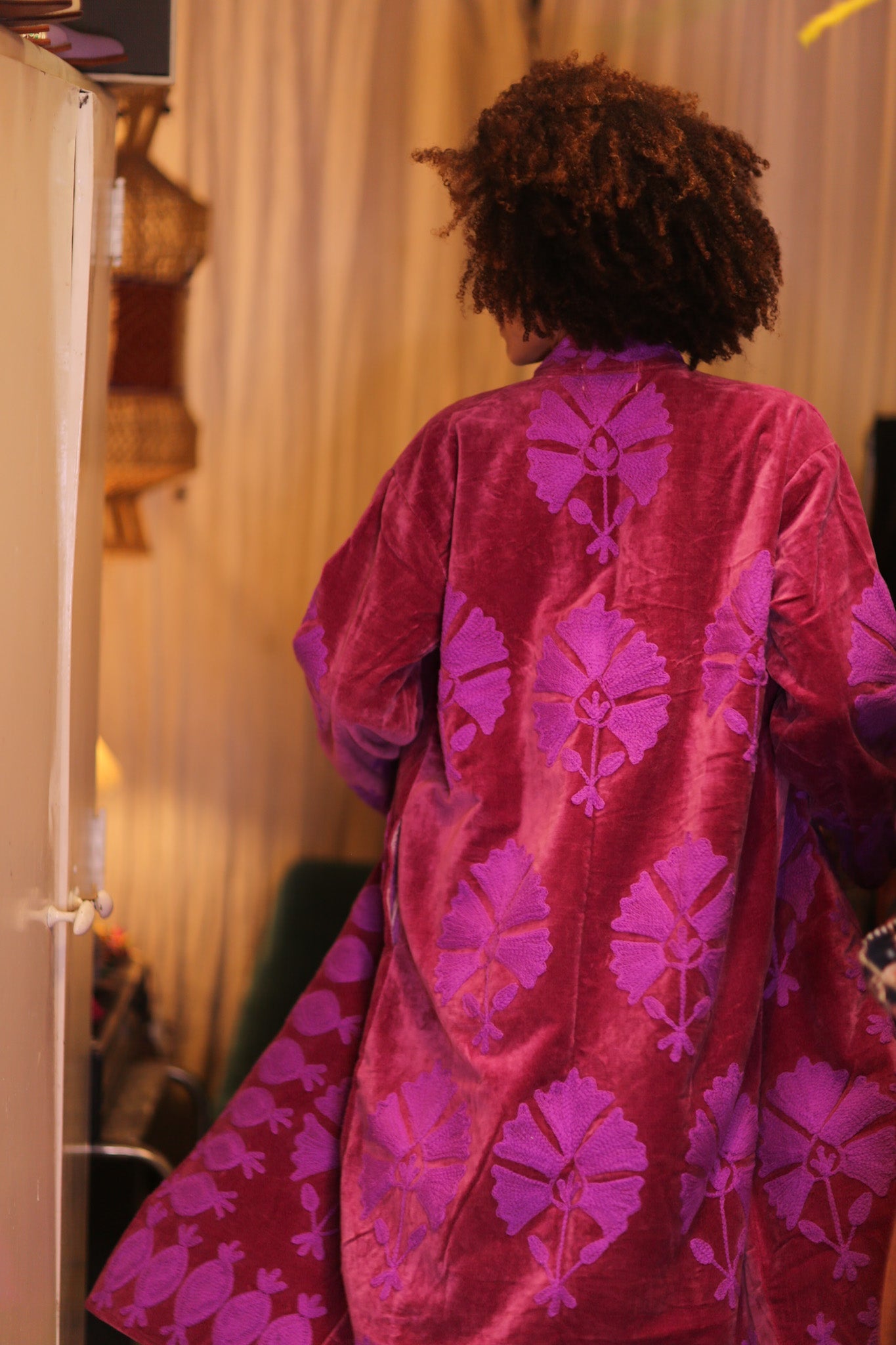 EMBROIDERED VELVET LONG COAT MAYA - BANGKOK TAILOR CLOTHING STORE - HANDMADE CLOTHING
