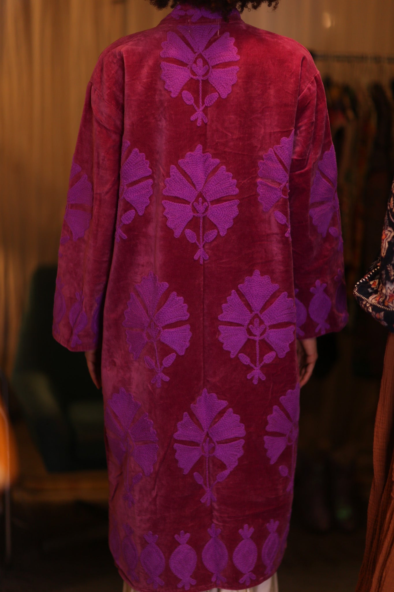 EMBROIDERED VELVET LONG COAT MAYA - BANGKOK TAILOR CLOTHING STORE - HANDMADE CLOTHING