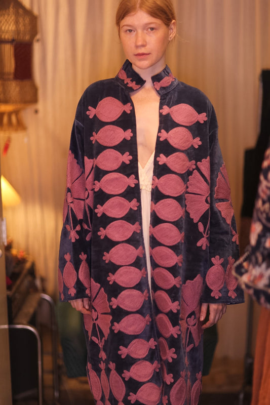 EMBROIDERED VELVET LONG COAT MISCHKA BAYDAR - BANGKOK TAILOR CLOTHING STORE - HANDMADE CLOTHING