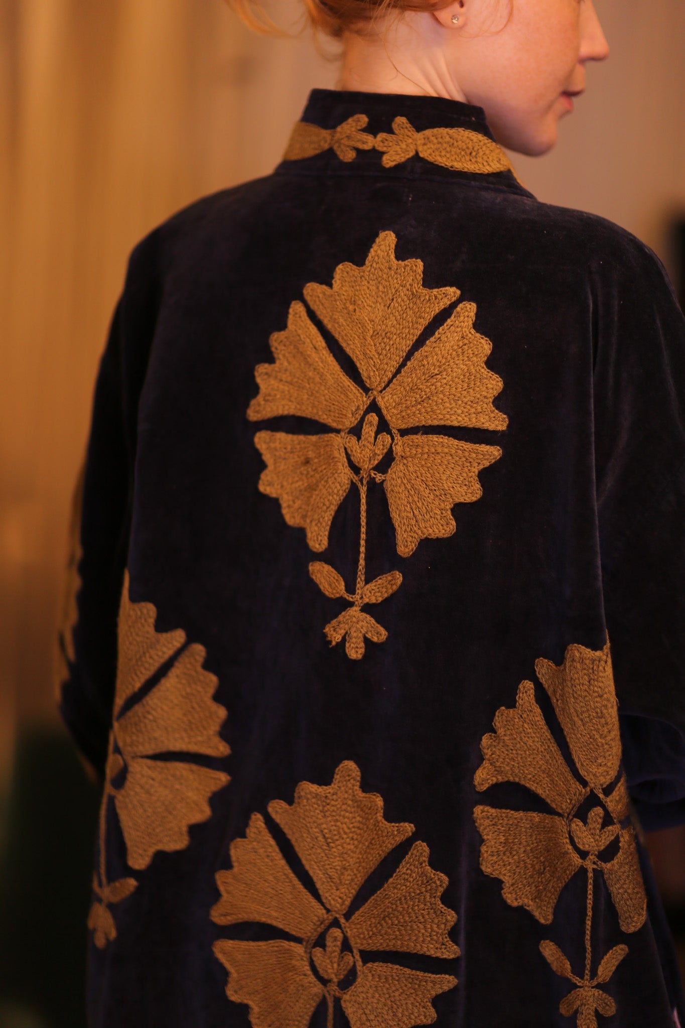 EMBROIDERED VELVET LONG COAT MISCHKA CHOLAR - BANGKOK TAILOR CLOTHING STORE - HANDMADE CLOTHING
