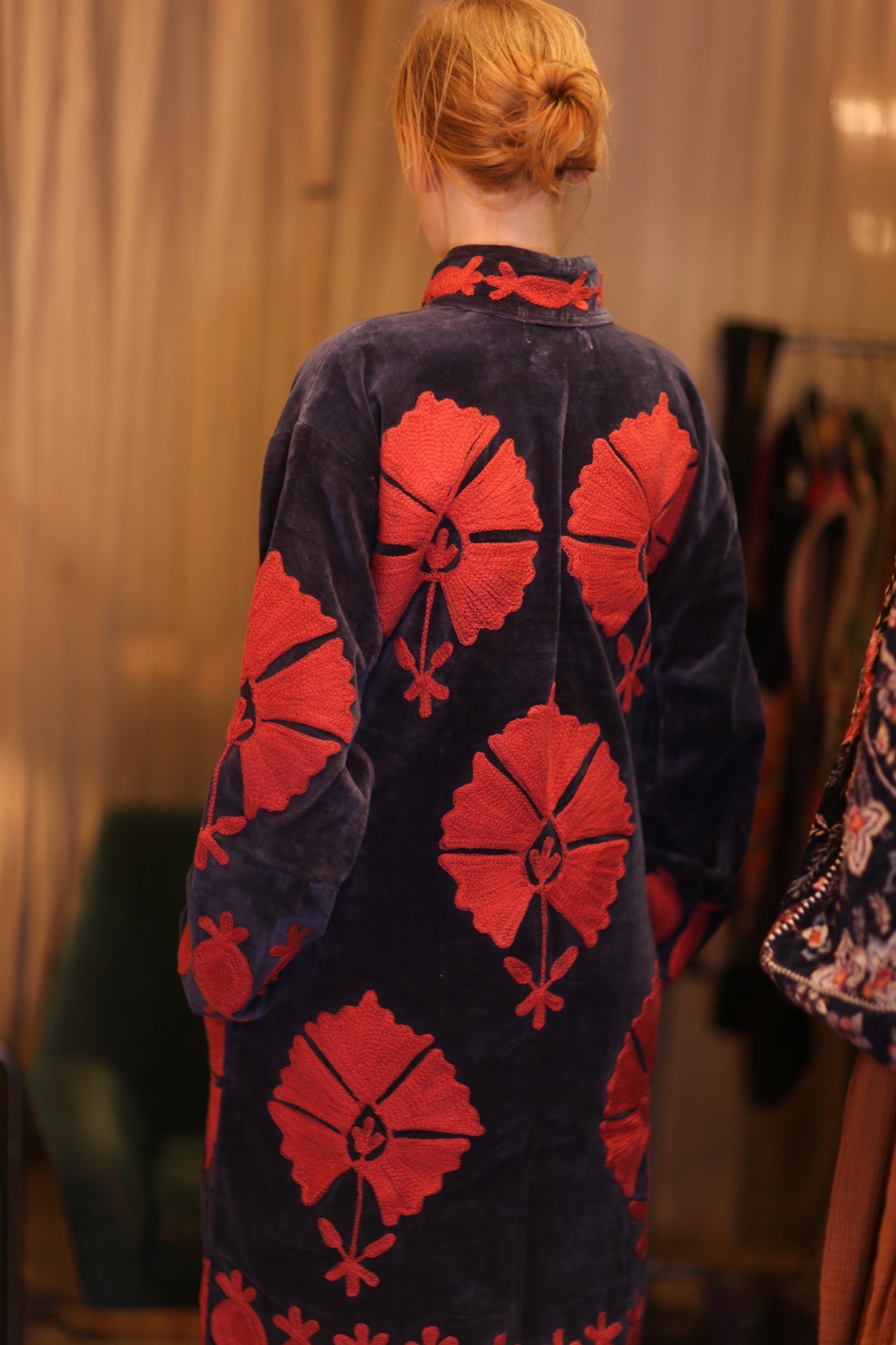 EMBROIDERED VELVET LONG COAT MISCHKA FAYE - BANGKOK TAILOR CLOTHING STORE - HANDMADE CLOTHING