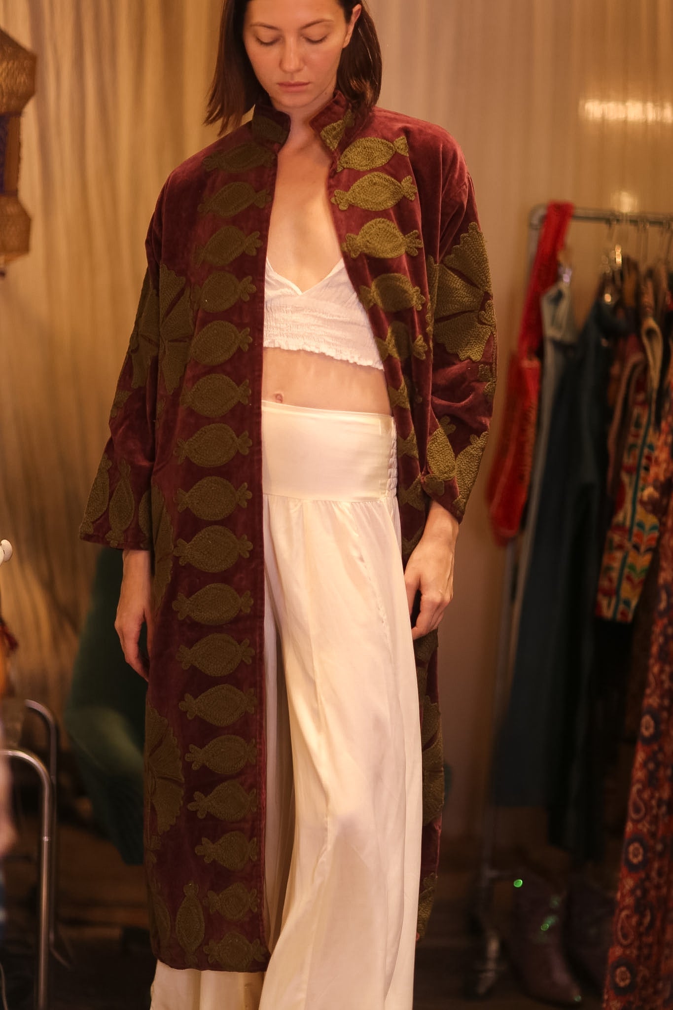 EMBROIDERED VELVET LONG COAT MISCHKA KHAING - BANGKOK TAILOR CLOTHING STORE - HANDMADE CLOTHING