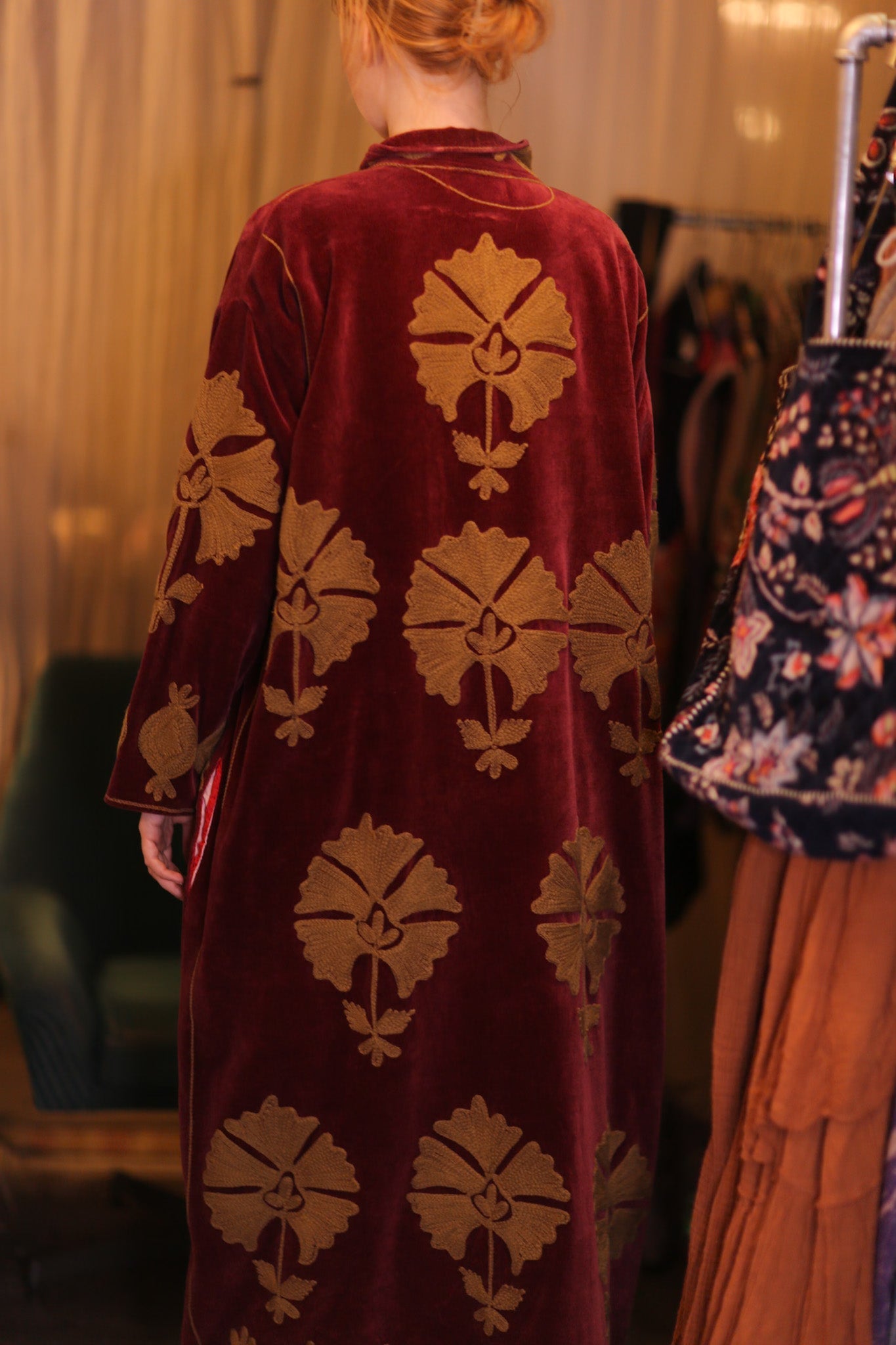 EMBROIDERED VELVET LONG COAT MISCHKA NFAI - BANGKOK TAILOR CLOTHING STORE - HANDMADE CLOTHING