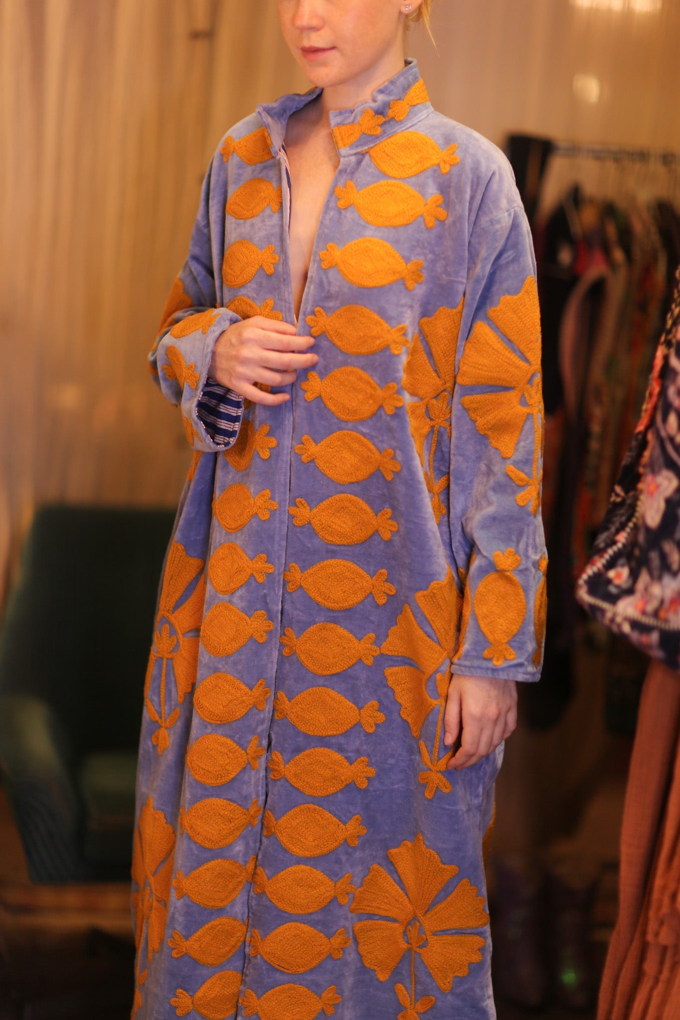 EMBROIDERED VELVET LONG COAT MISCHKA PNAM - BANGKOK TAILOR CLOTHING STORE - HANDMADE CLOTHING