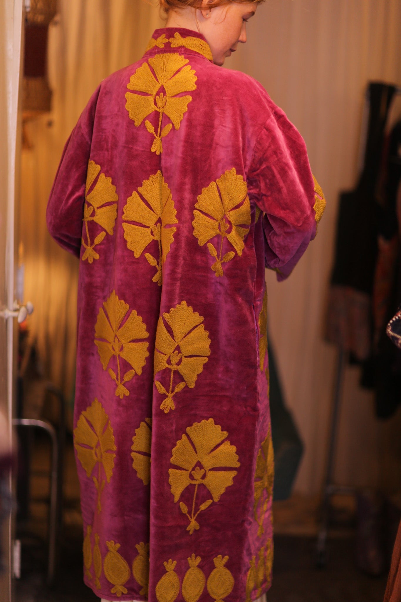 EMBROIDERED VELVET LONG COAT MISCHKA SHWEPAN - BANGKOK TAILOR CLOTHING STORE - HANDMADE CLOTHING