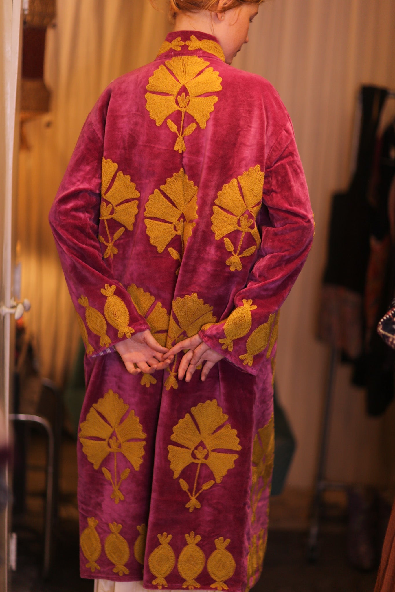EMBROIDERED VELVET LONG COAT MISCHKA SHWEPAN - BANGKOK TAILOR CLOTHING STORE - HANDMADE CLOTHING