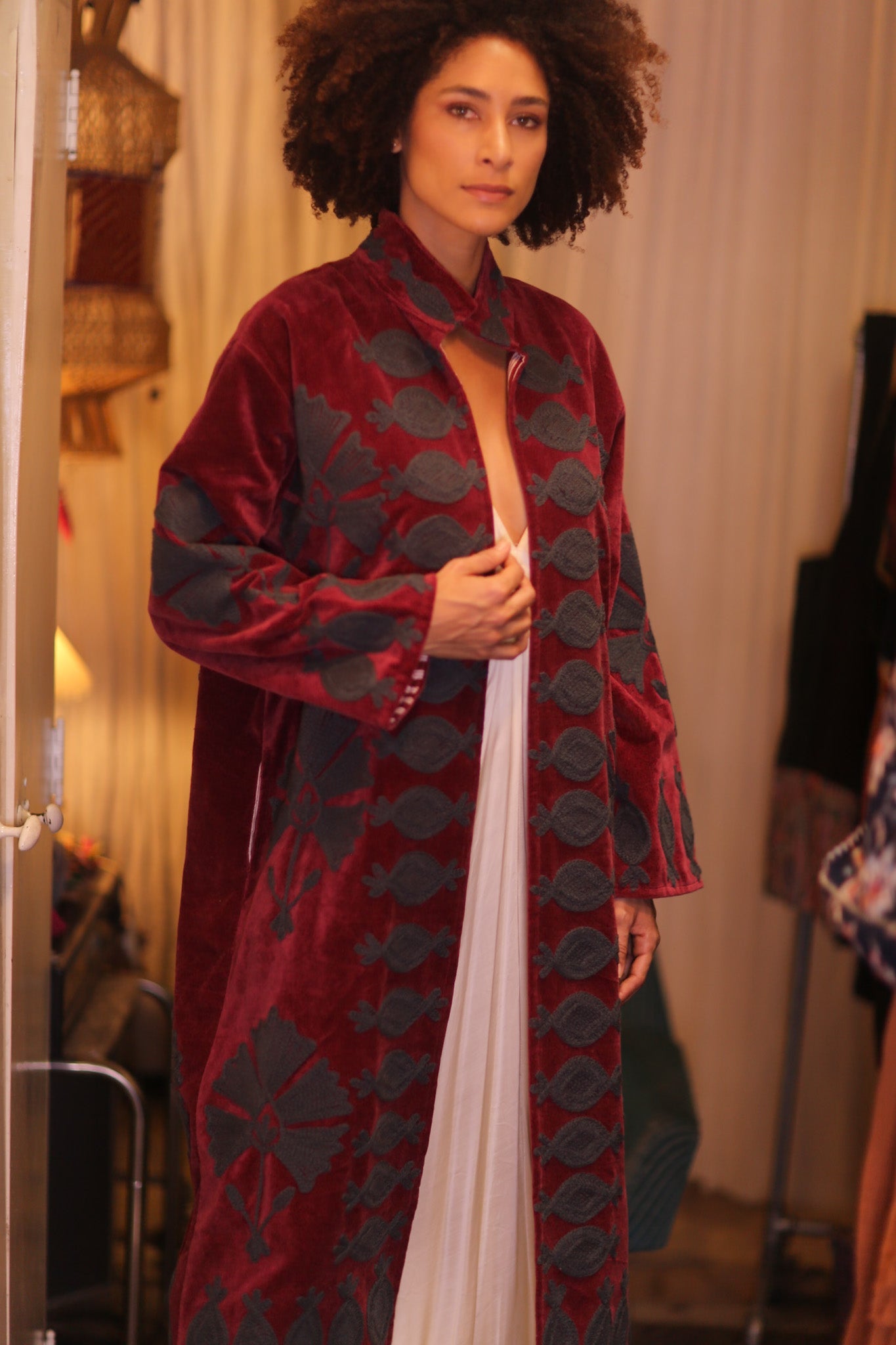 EMBROIDERED VELVET LONG COAT NFAI - BANGKOK TAILOR CLOTHING STORE - HANDMADE CLOTHING