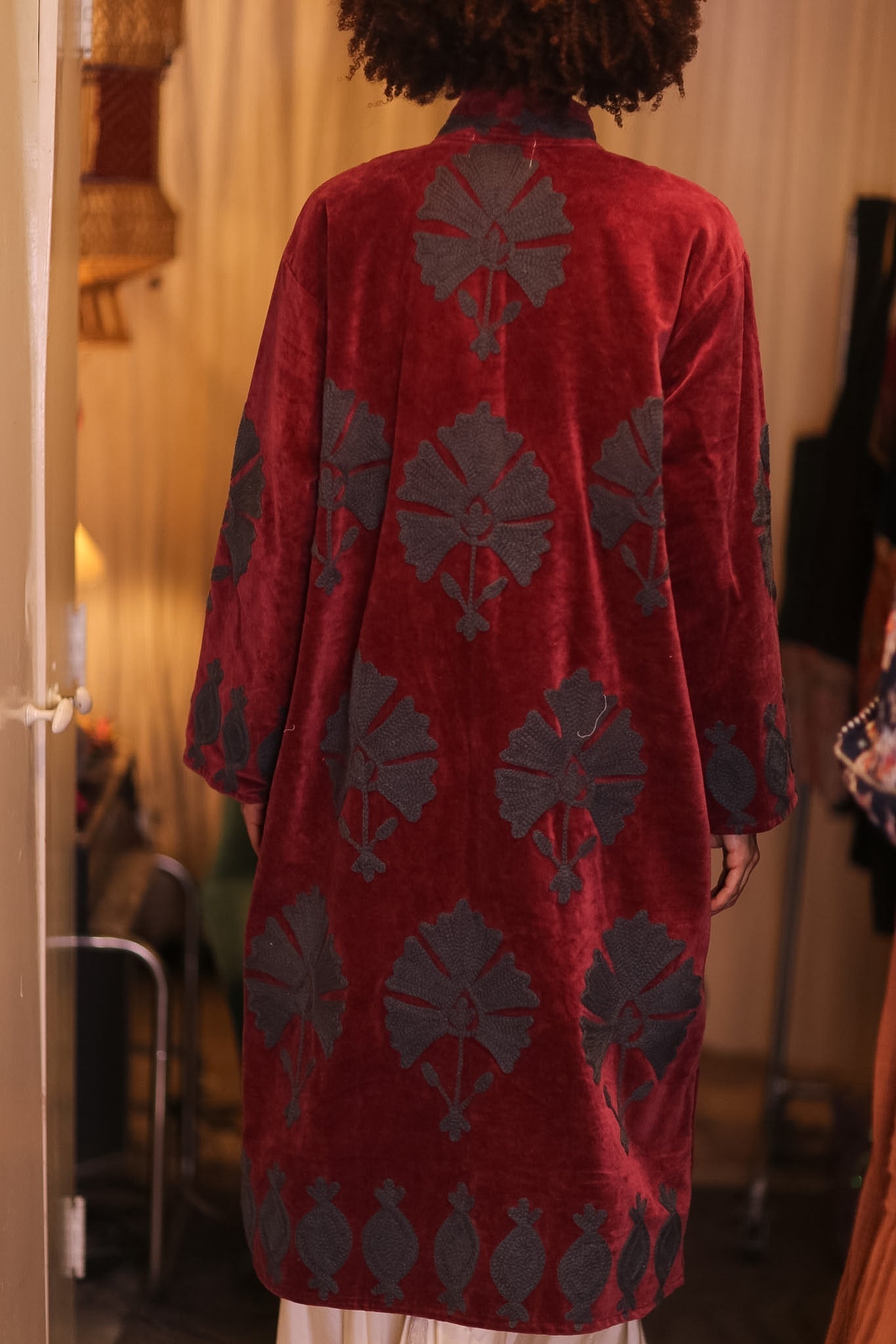 EMBROIDERED VELVET LONG COAT NFAI - BANGKOK TAILOR CLOTHING STORE - HANDMADE CLOTHING